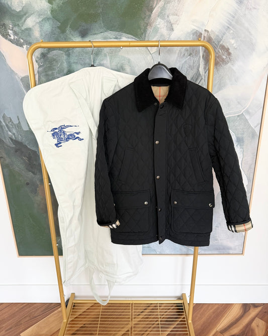Burberry Black Quilted Nylon Barn Jacket size XS