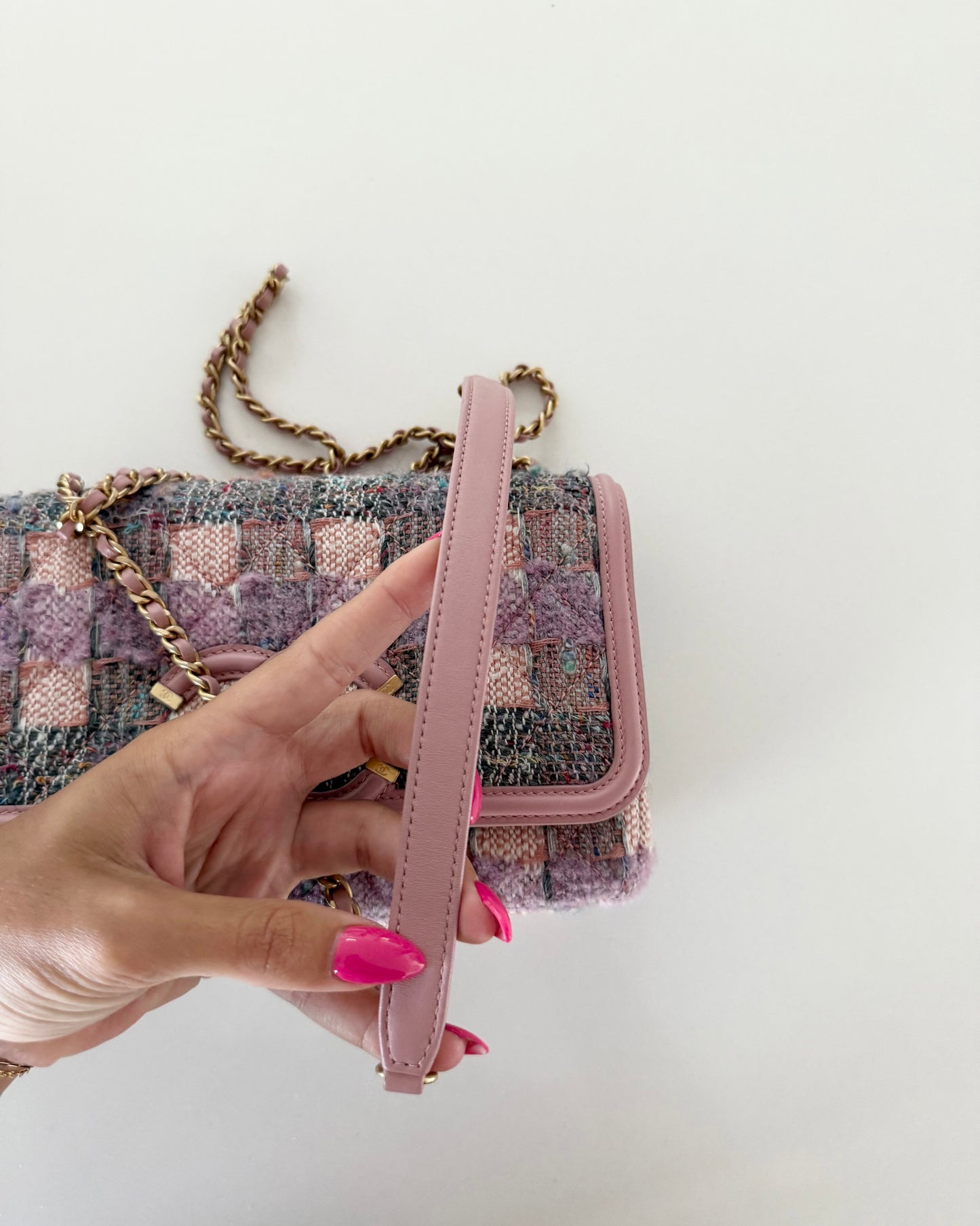 Chanel Pink and Multicolor Tweed Filagree Flap Bag