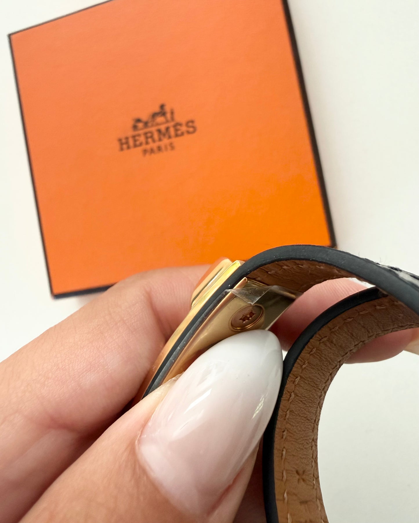 Hermes Black Leather Rivale Double Tour Bracelet Size T2 from 2016
