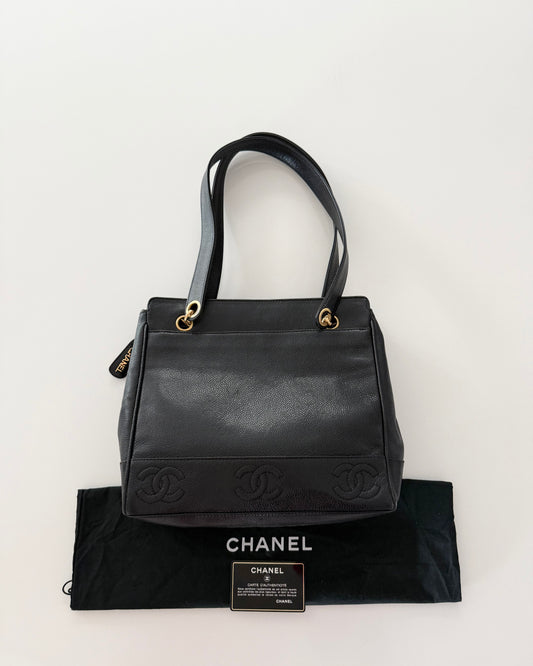 Chanel Vintage Black Caviar Leather Dome Shoulder Bag 4 Series from 1996-97