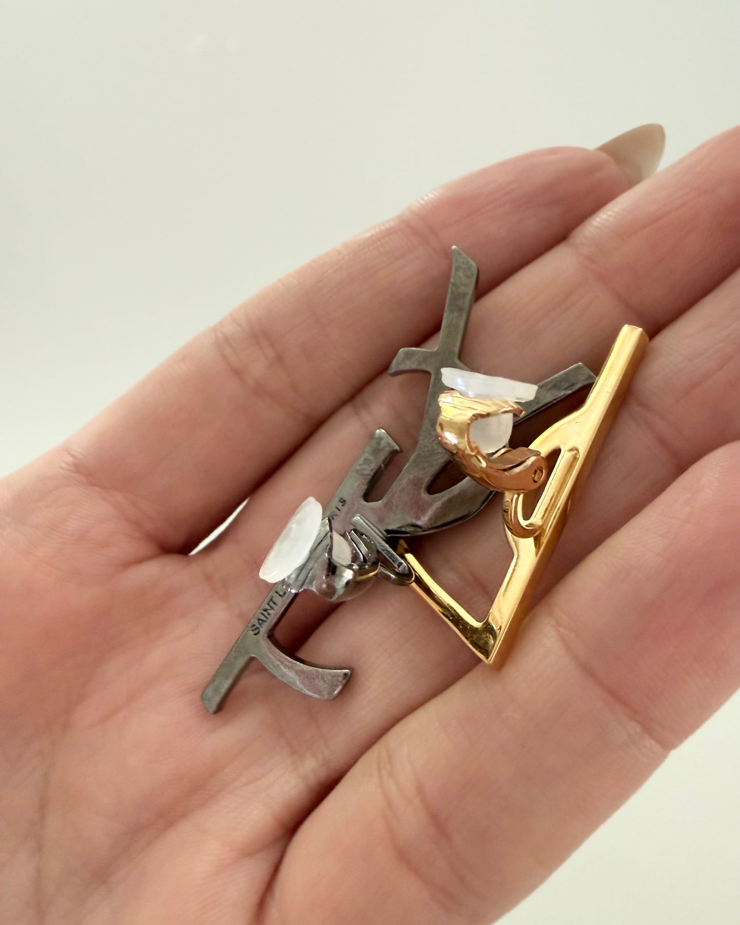 Saint Laurent Gold/Silver-tone Crystal Deconstructed Opyum Clip On Studs