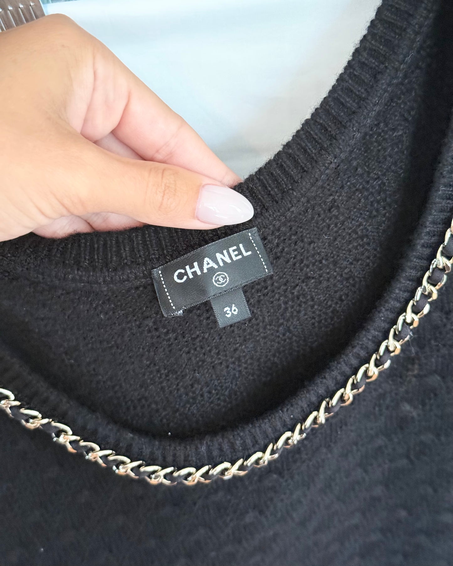 Chanel Black Knit and Chain Detail Tank from 2023 Size 36