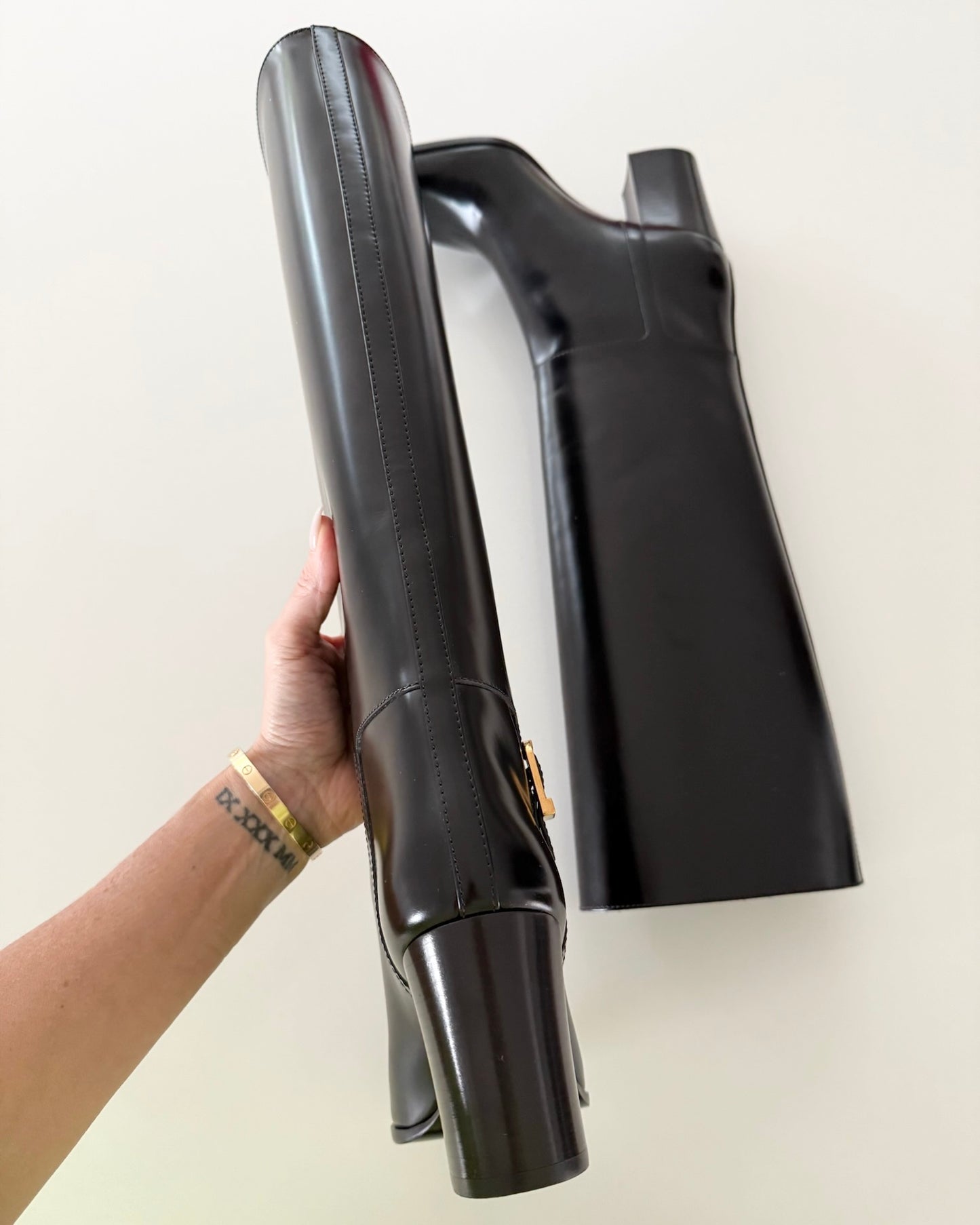 Saint Laurent Black Smooth Leather Knee High Julia Boots Size 7.5/38