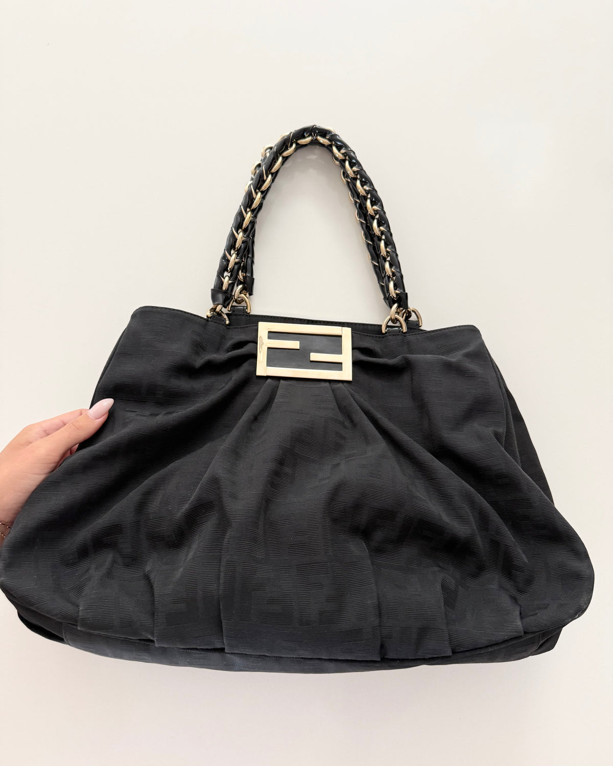 Fendi Black Vintage Canvas Zucca Mia Tote