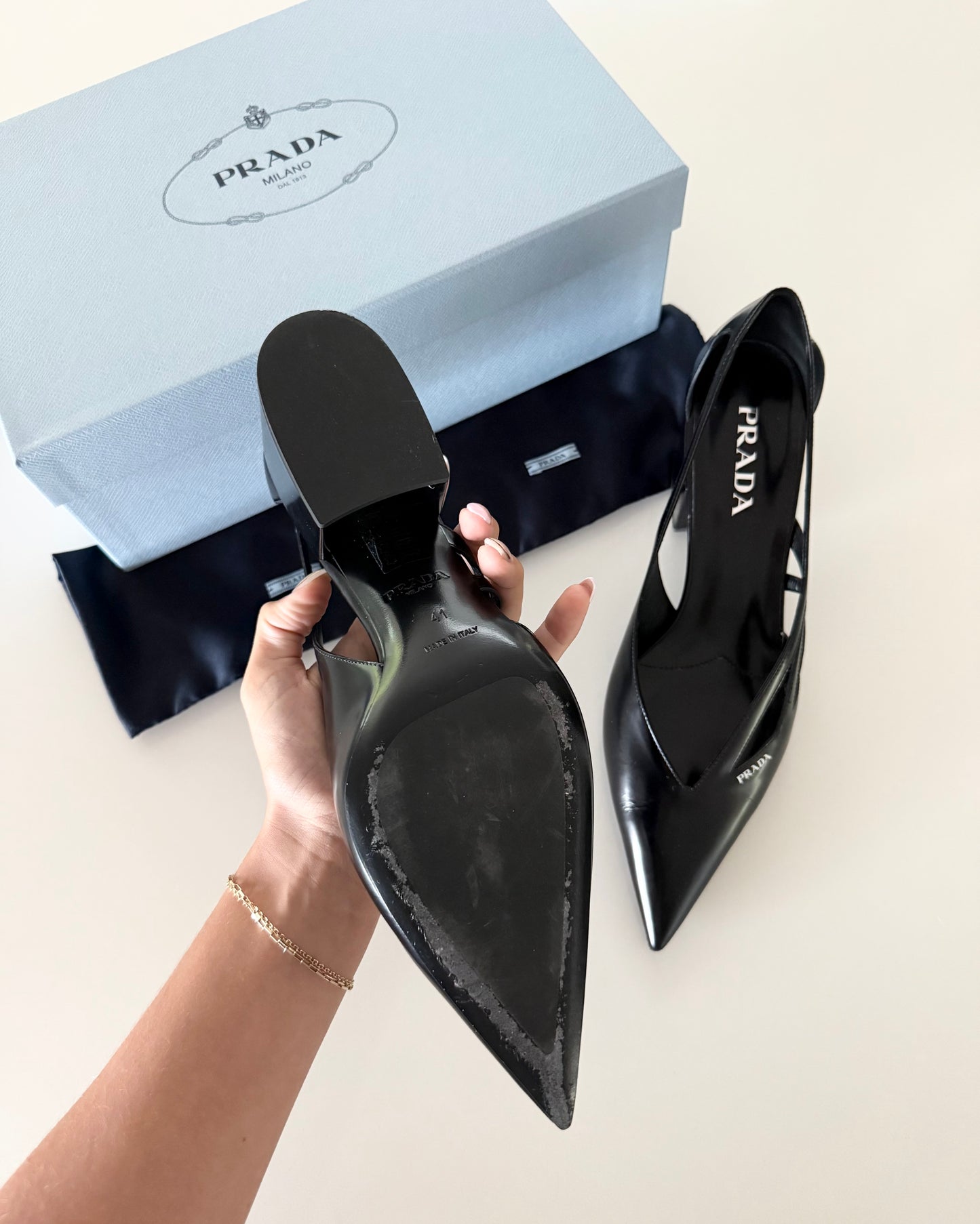 Prada Black Leather Cut Out Pumps Size 41