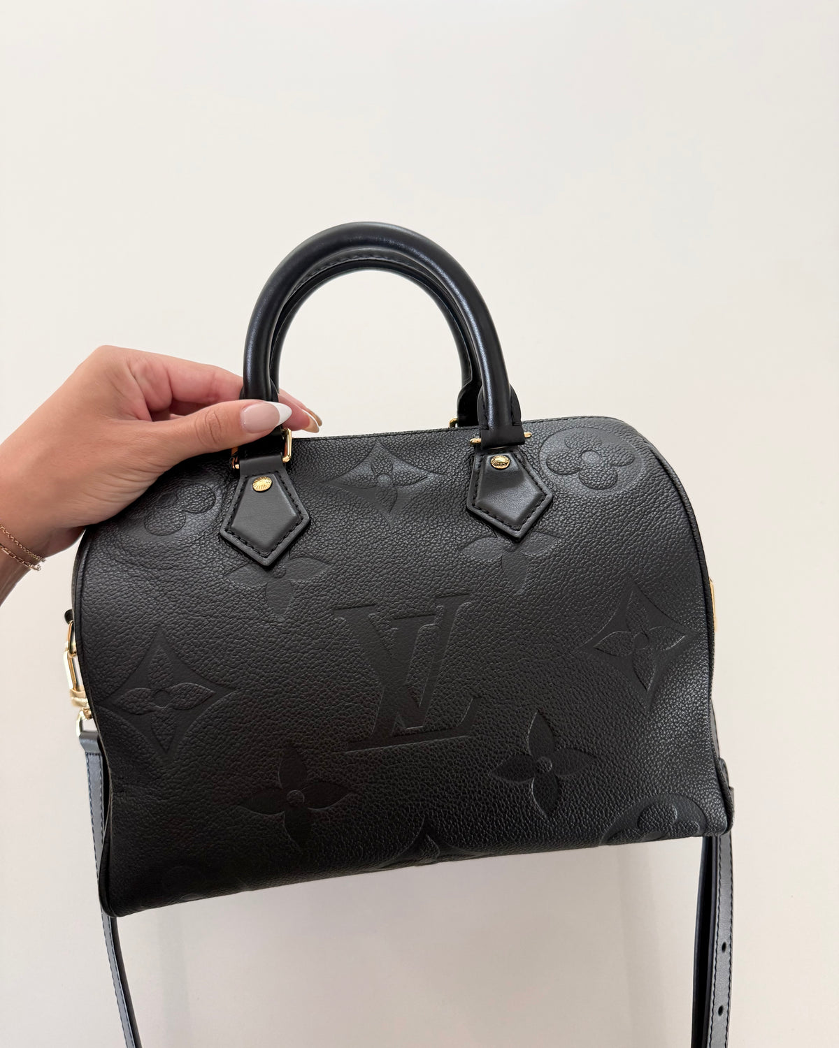 Louis Vuitton Black Monogram Giant Empreinte Leather Speedy 25 NM Bandouliere