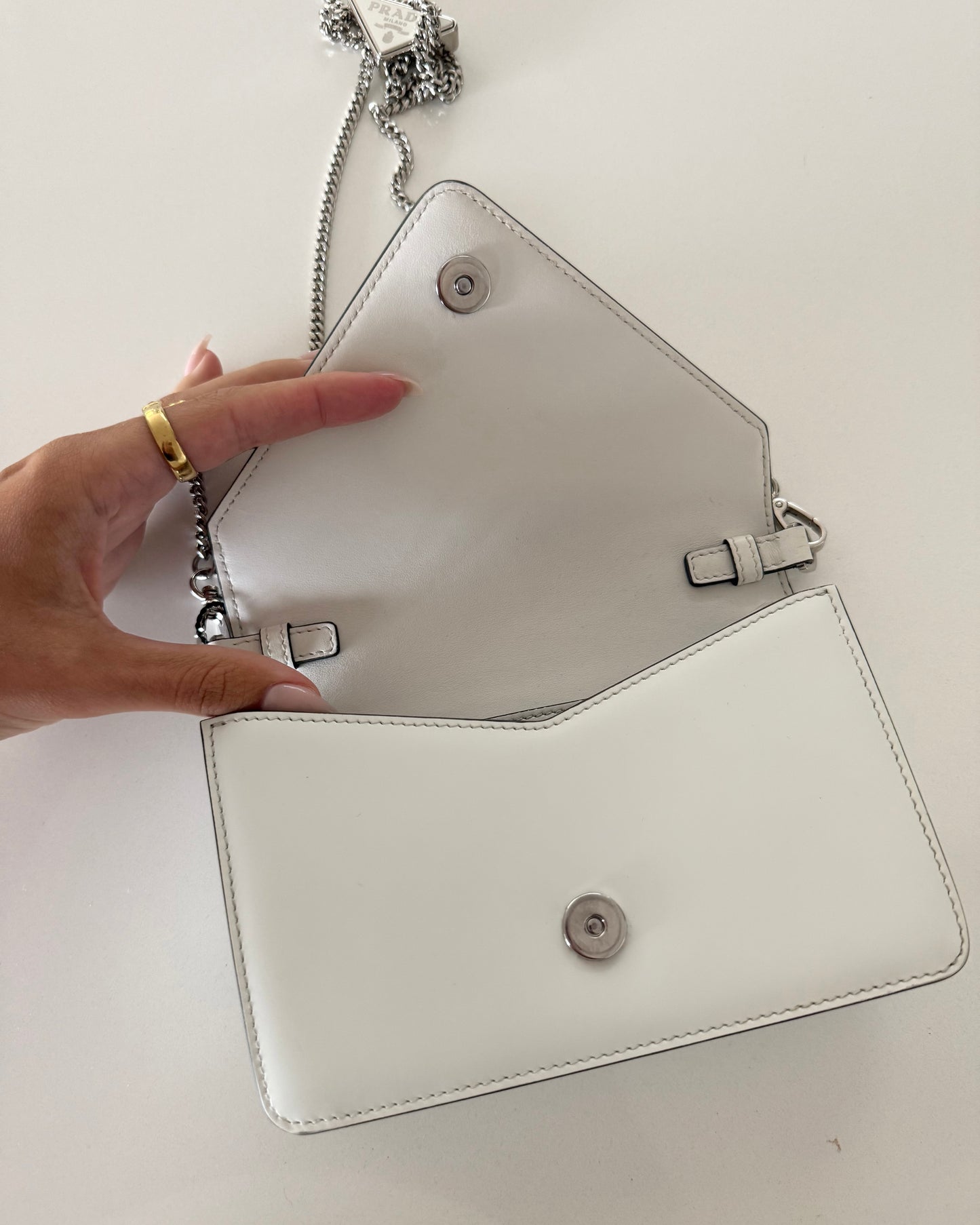 Prada White Maxi Triangle Logo Small Flap Bag