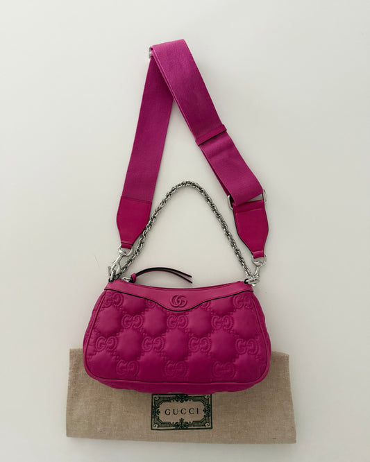 Gucci Pink Nylon Matelasse Handbag with Two Straps
