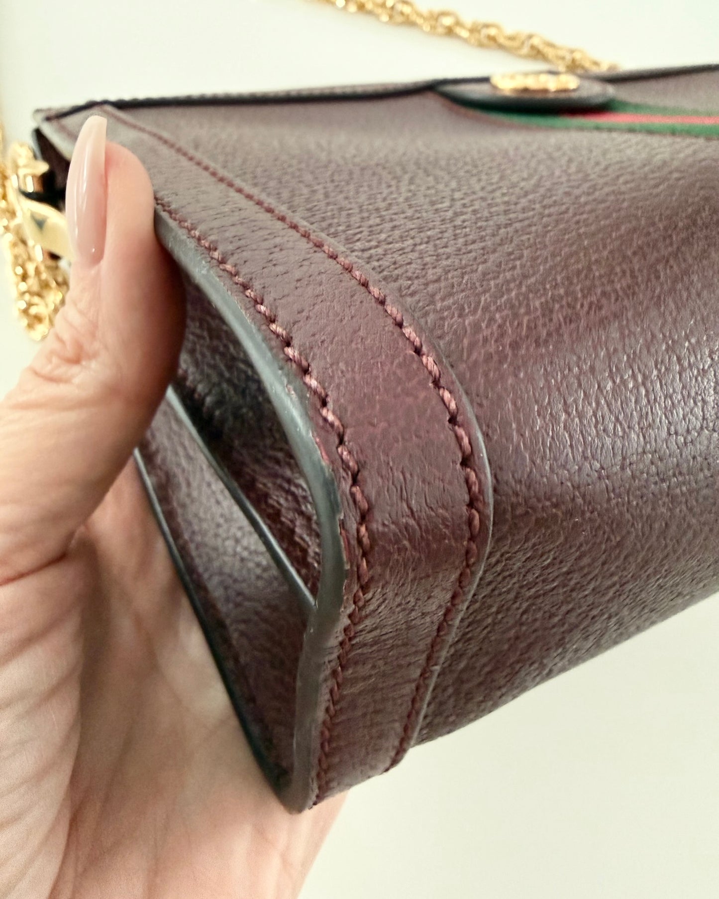 Gucci Burgundy Leather Ophidia Small Shoulder Bag