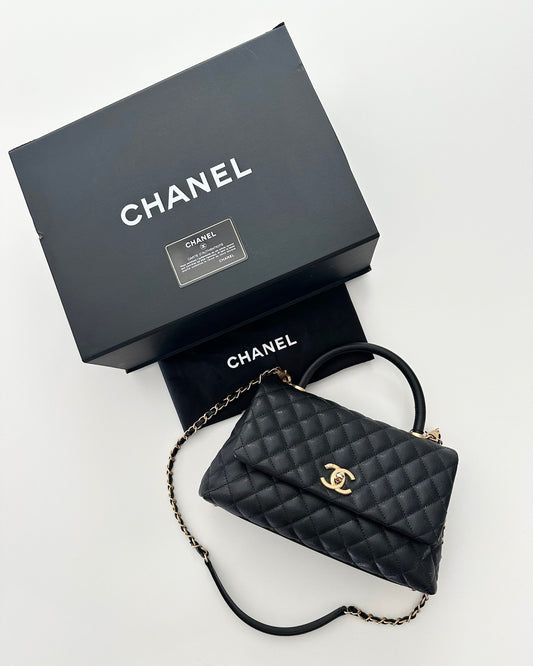 Chanel Black Quilted Caviar Leather large Coco Handle Bag