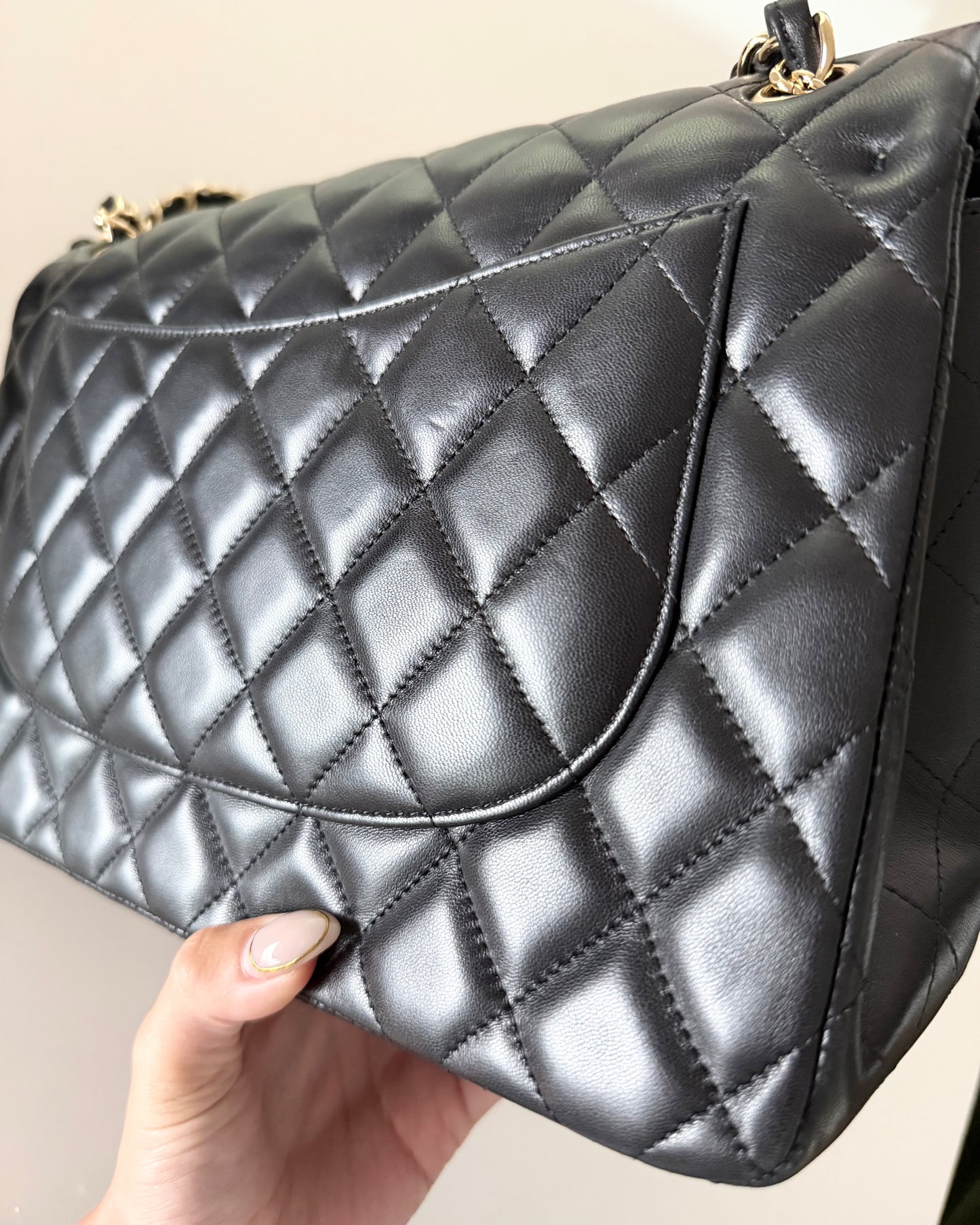 Chanel Black Quilted Lambskin Classic Jumbo