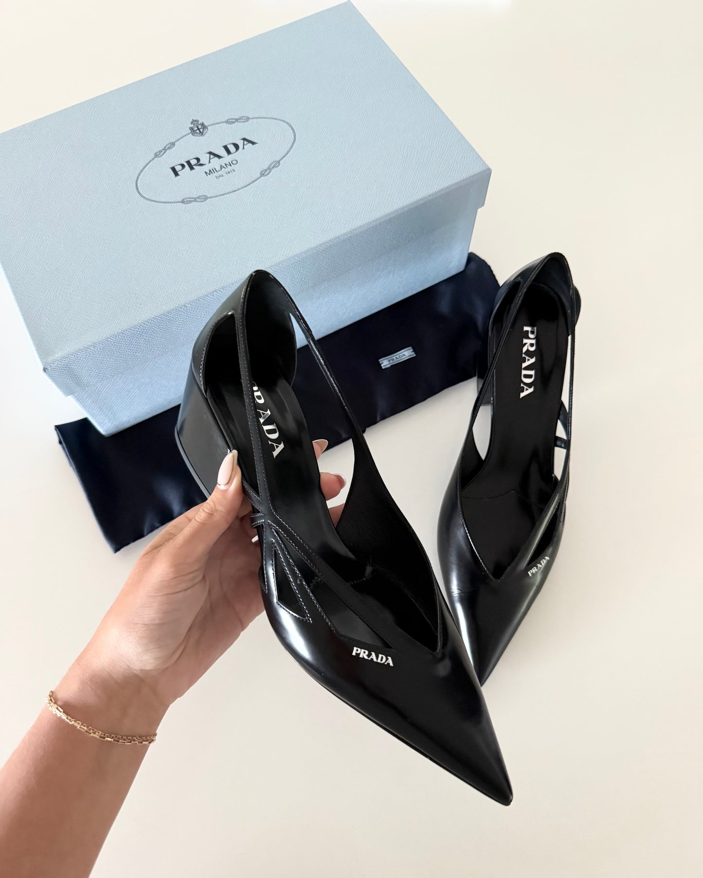 Prada Black Leather Cut Out Pumps Size 41