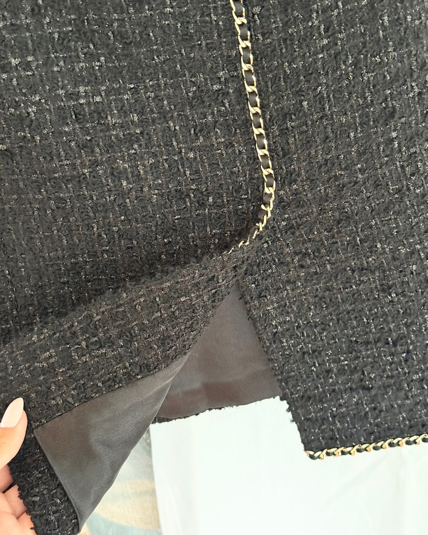 Chanel Black Tweed and Chain Detail Skirt Size 36 from 2023