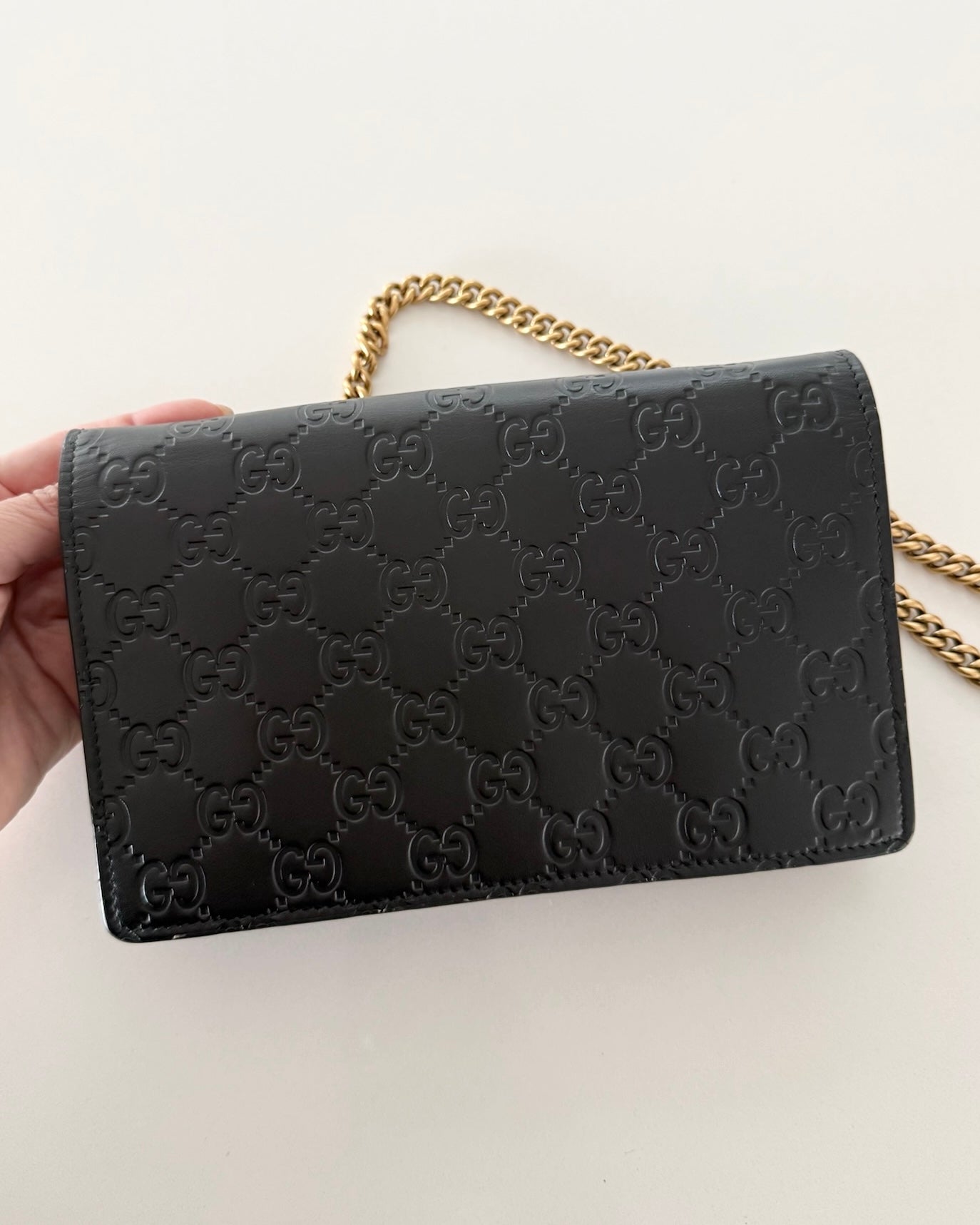 Gucci Black Guccissima Crystal Cat WOC