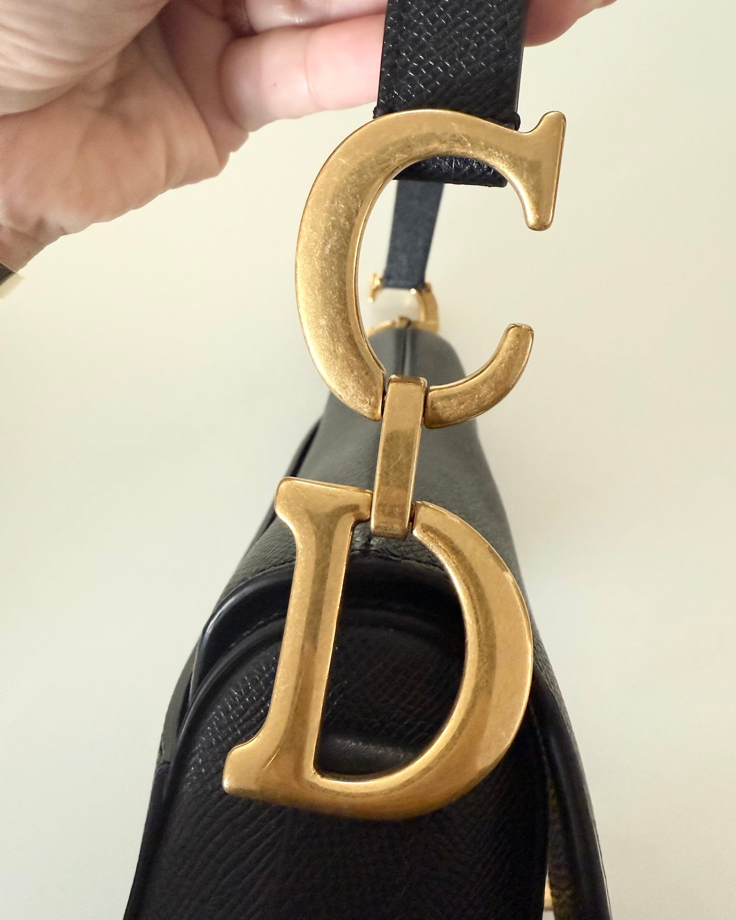 Christian Dior Black Grained Leather Saddle Bag