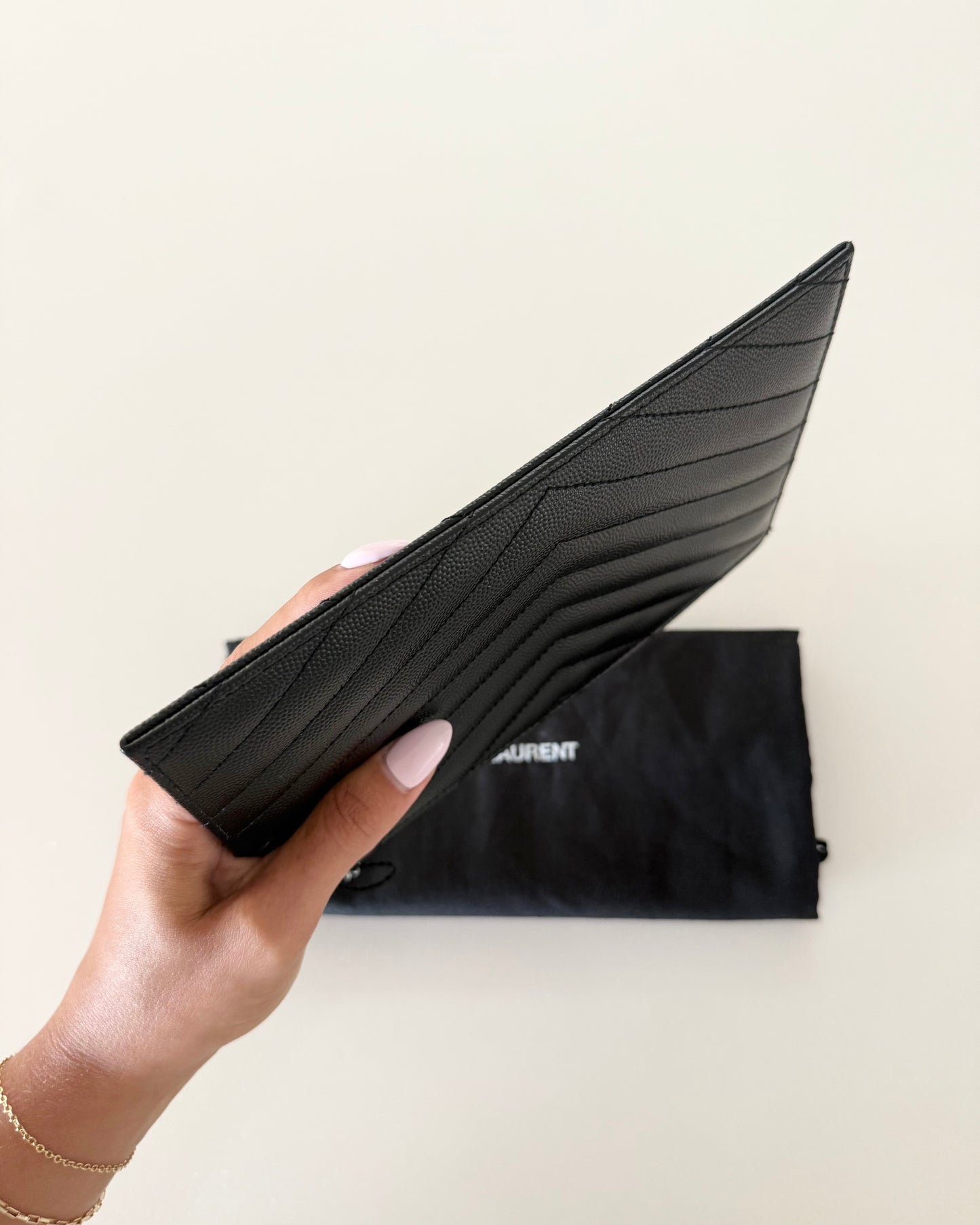 Saint Laurent Black Leather Matelasse Quilted Pouch