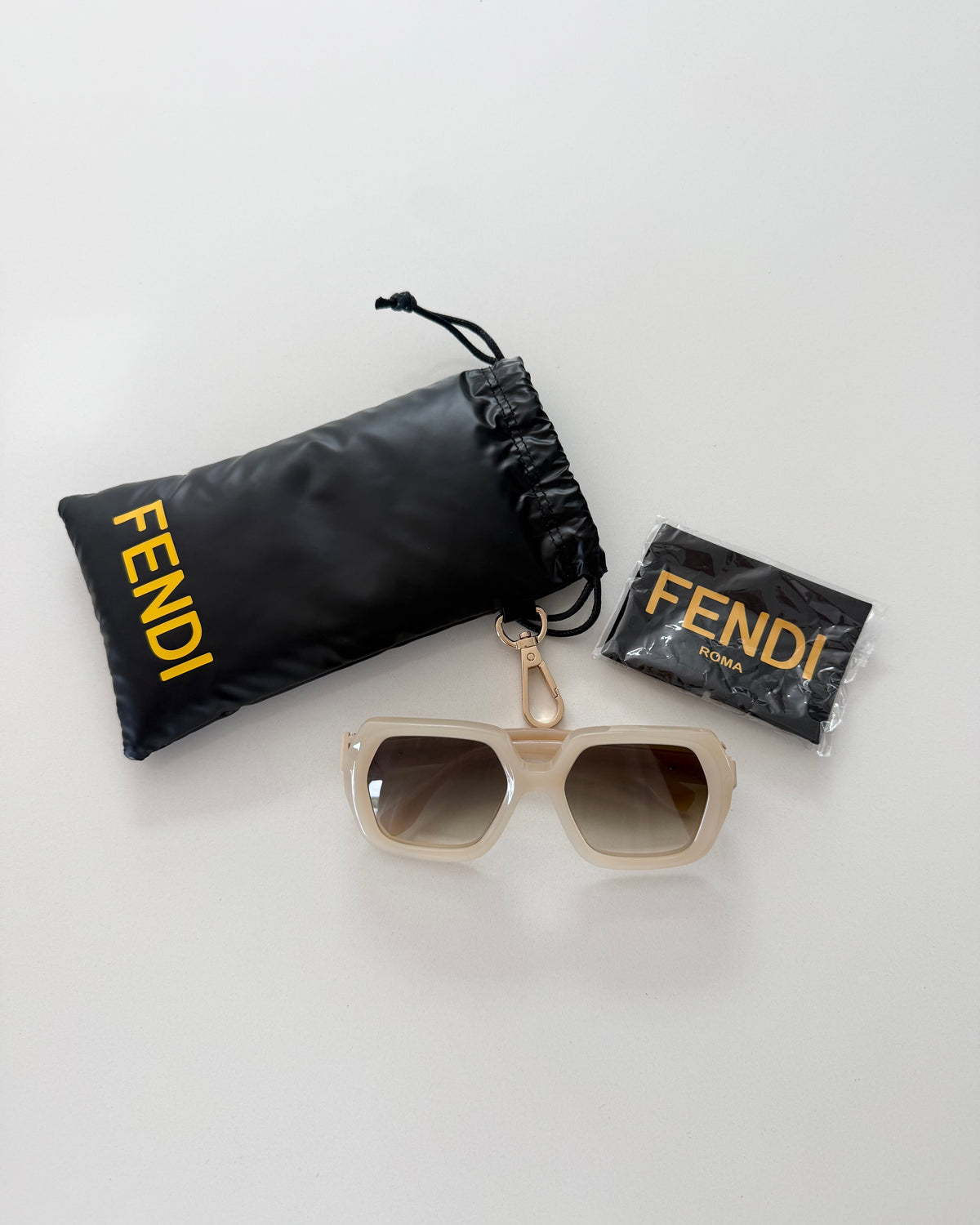 Fendi Monochromatic Neutral Square Frame Sunglasses
