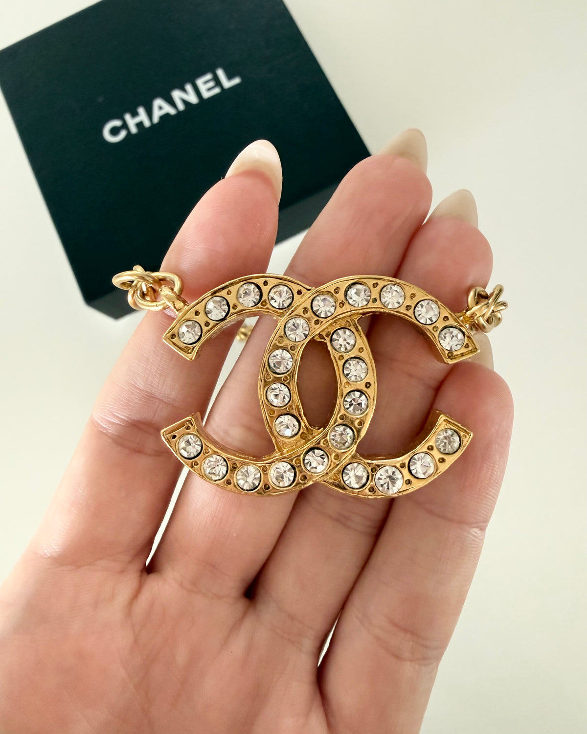 Chanel 80s Vintage Jumbo Crystal Logo Necklace