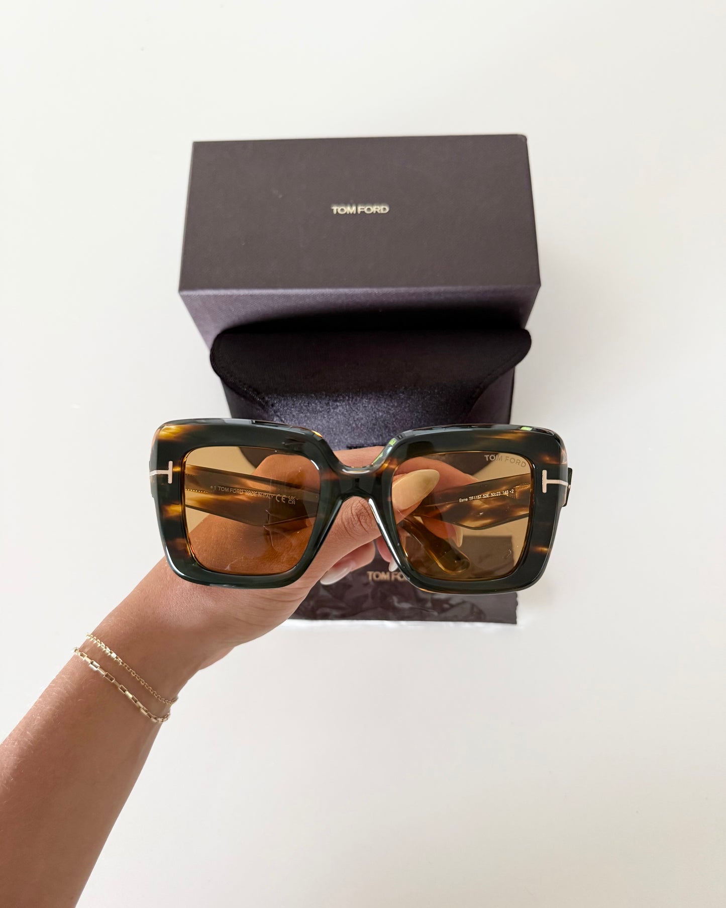 Tom Ford Thick Square Tortoise Sunglasses with Yellow Lens