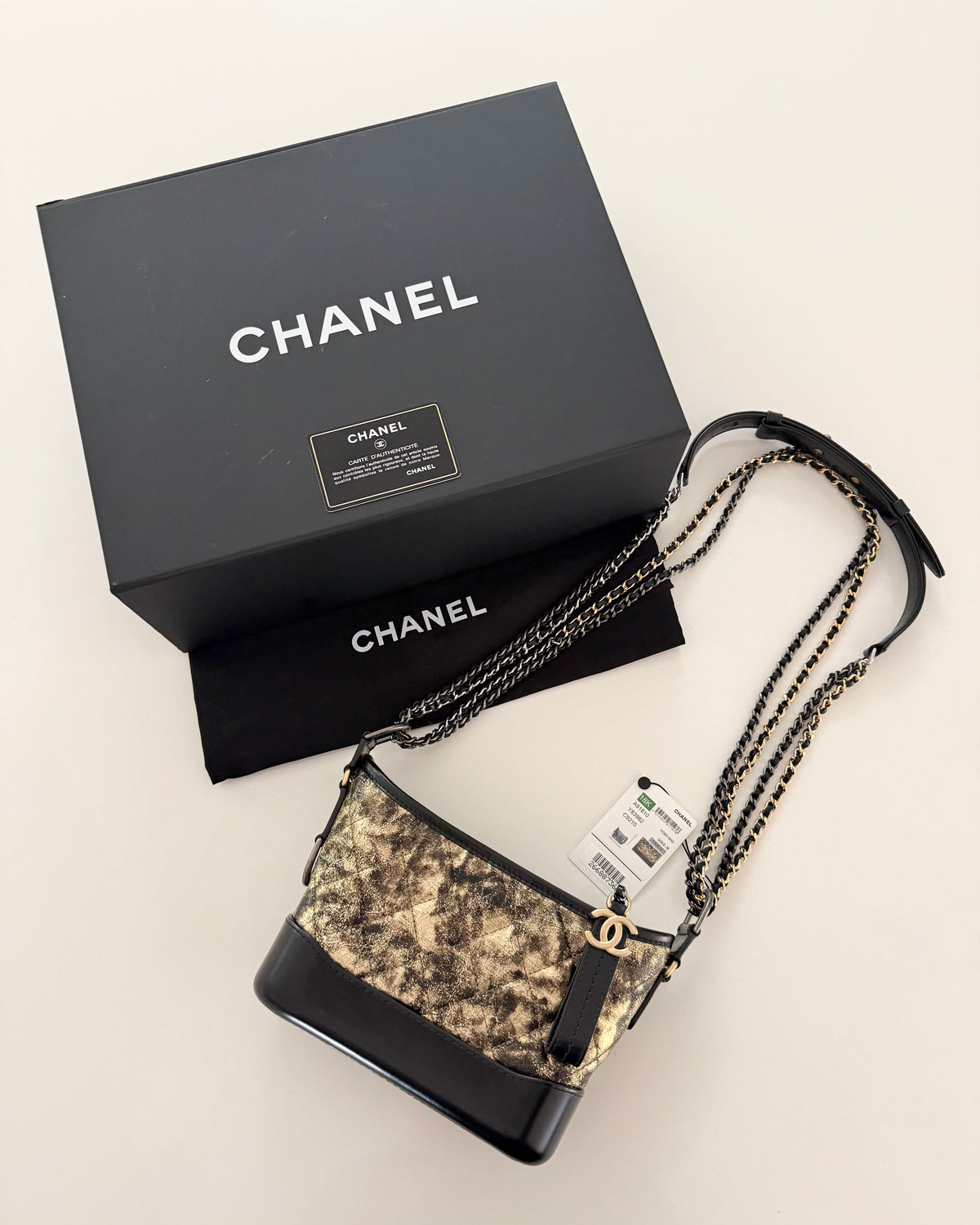 Chanel Black and Gold Gabrielle Mini Hobo Bag 26 series from 2018