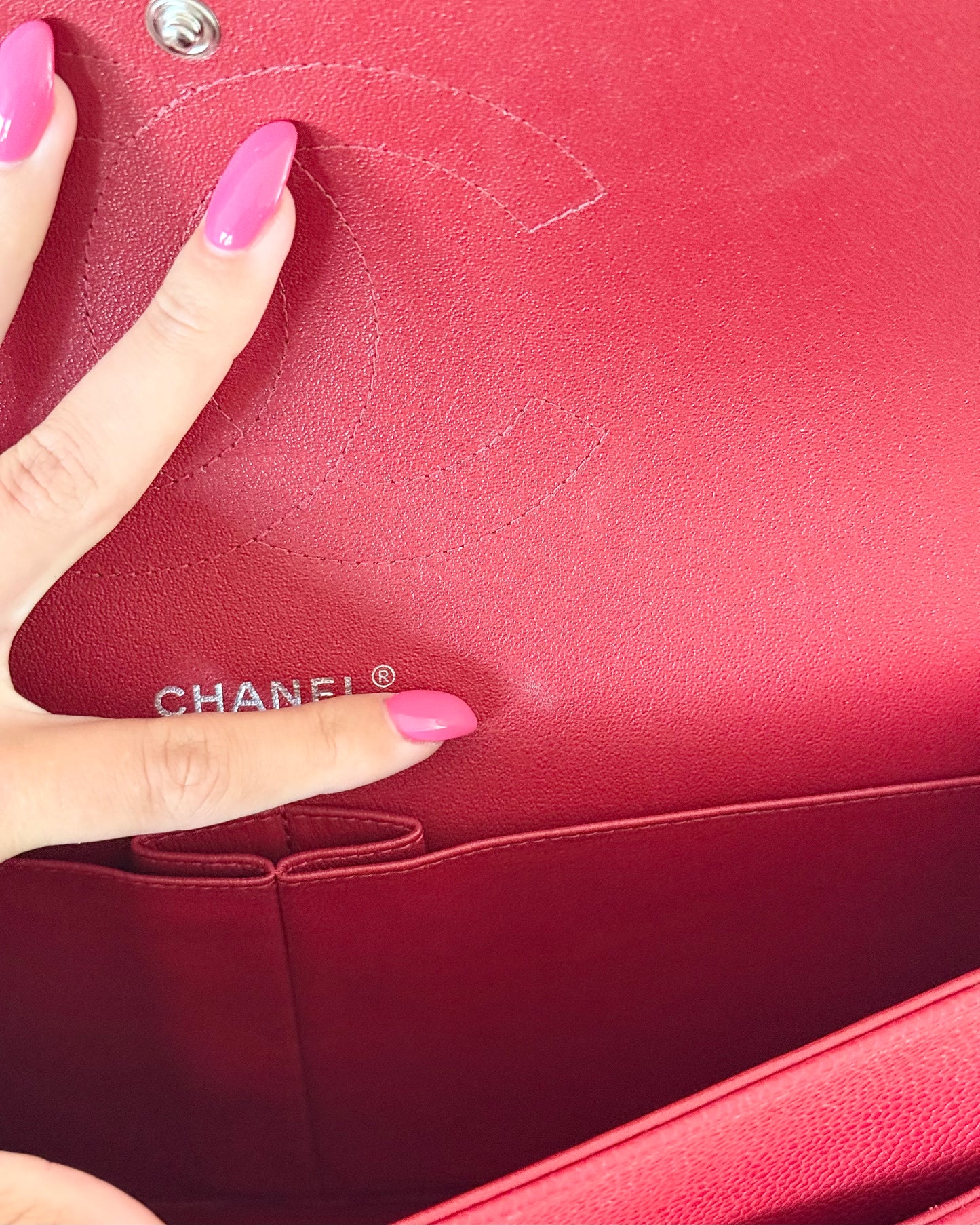 Chanel Red Caviar Quilted Jumbo with Ruthenium Hardware 21 series from 2015