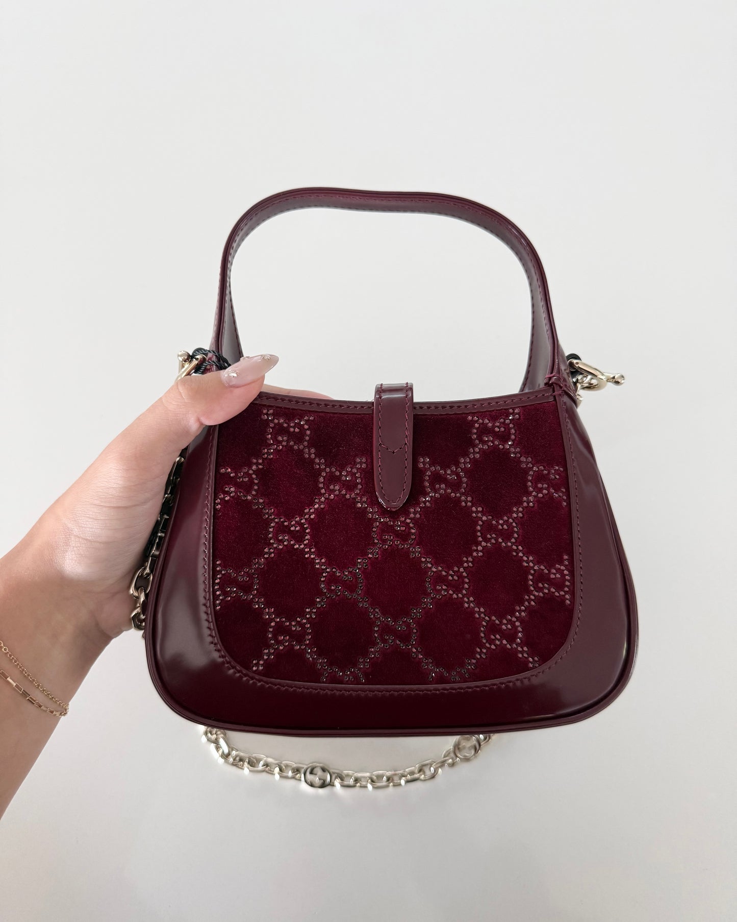 Gucci Burgundy Crystal and Velvet 1961 Mini Jackie