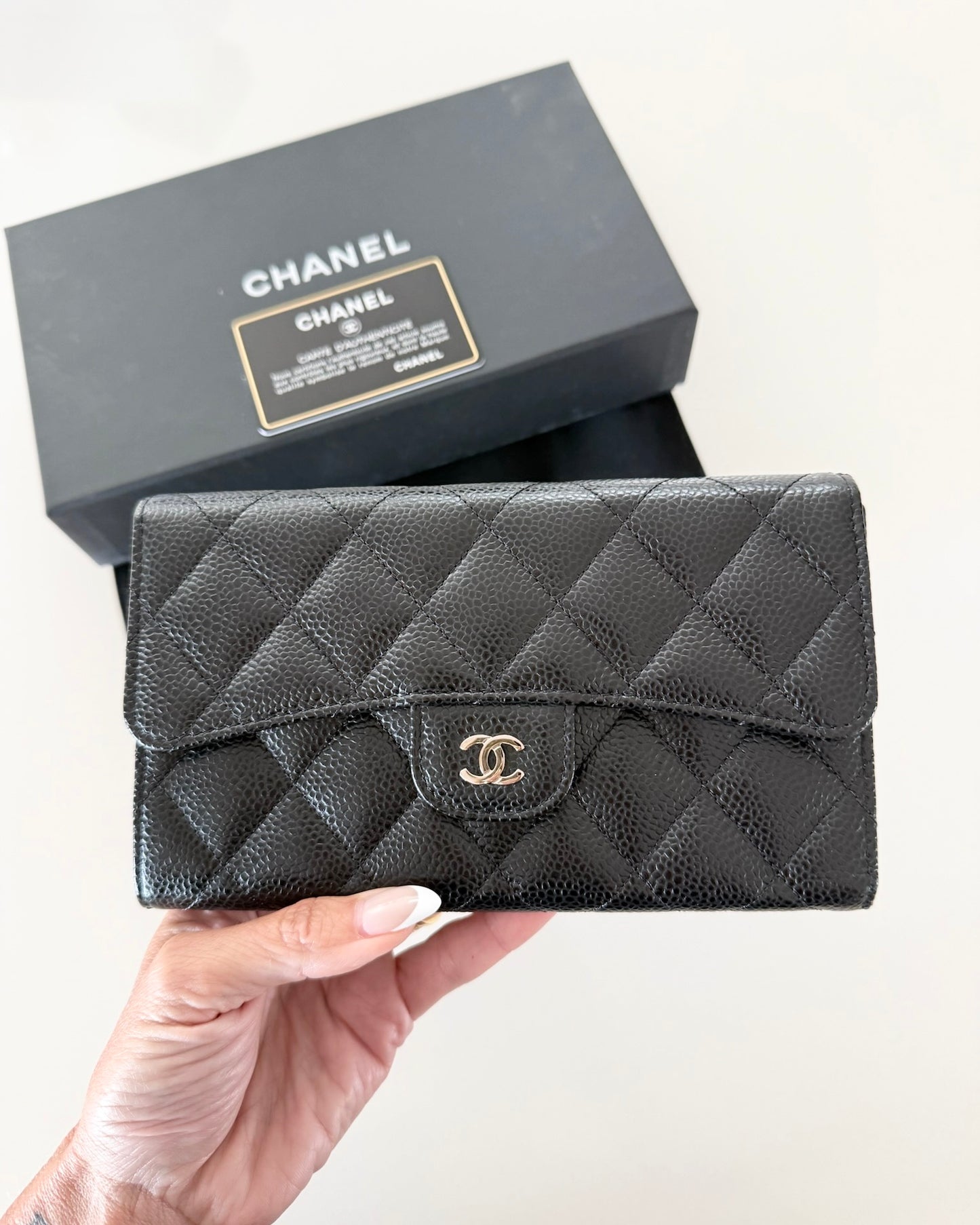 Chanel Black Caviar Flap Wallet with Silver Hardware