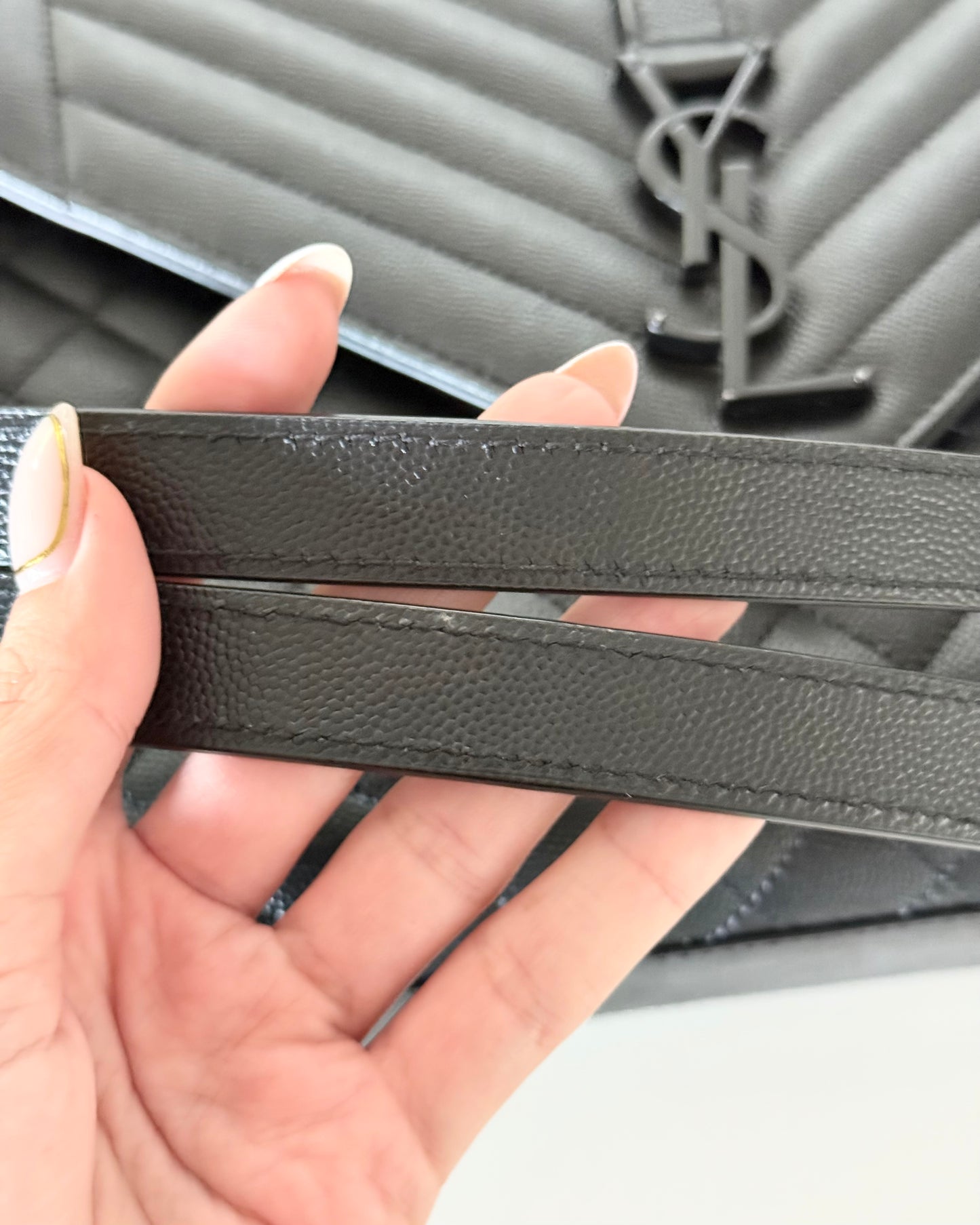 Saint Laurent All Black Grained Leather Matelasse Triquilt Flap Bag