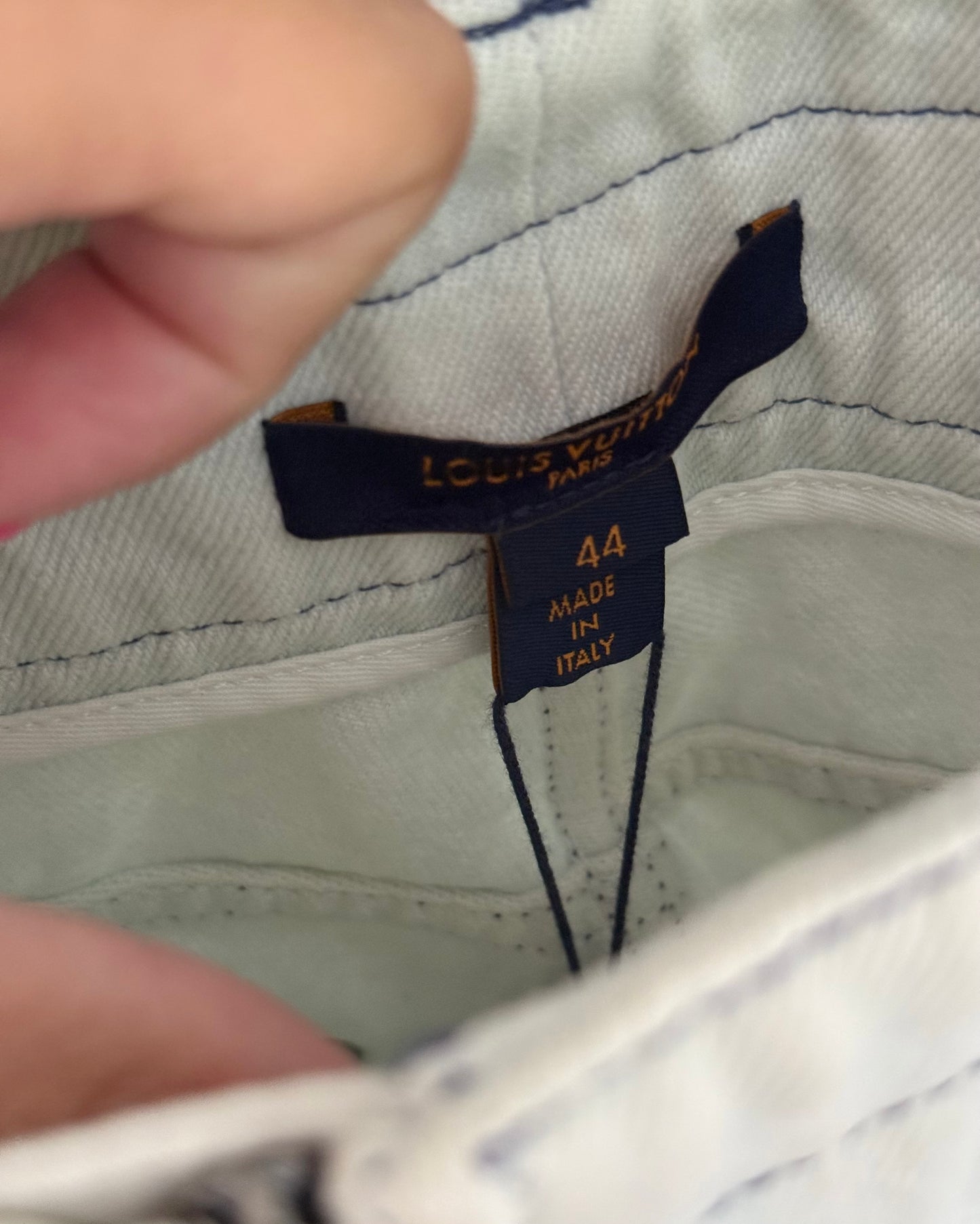 Louis Vuitton White Washed Zipped Denim with Monogram Stripes Down the Sides Size 44