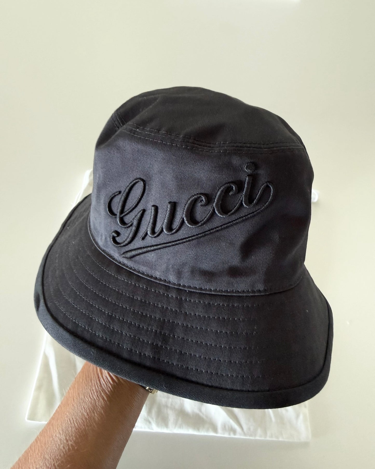 Gucci Black Cotton Logo Bucket Hat Size M
