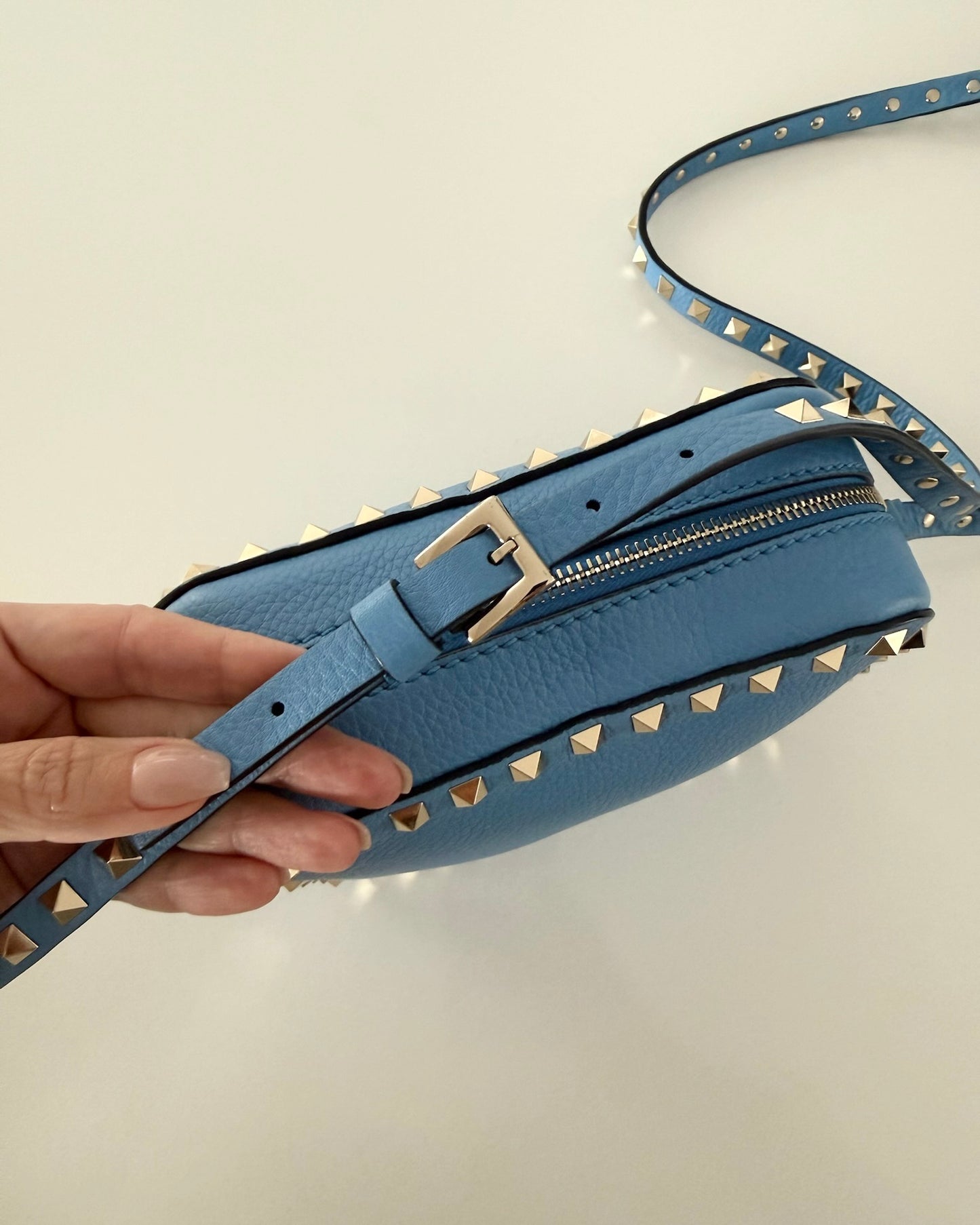 Valentino Blue Leather Rockstud Camera Bag Crossbody