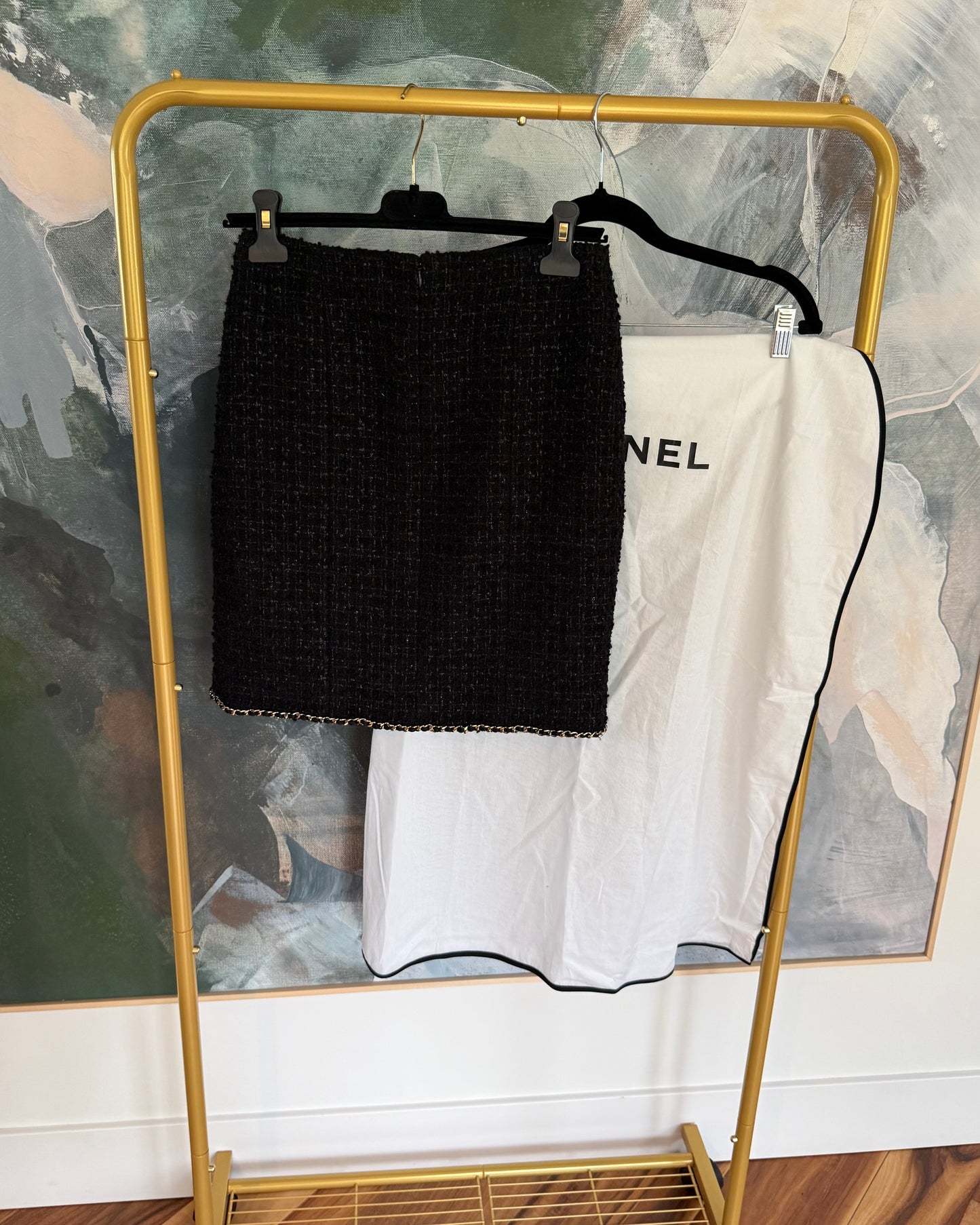 Chanel Black Tweed and Chain Detail Skirt Size 36 from 2023