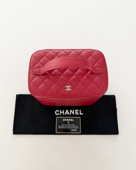 Chanel Red Lambskin Vanity Top Handle