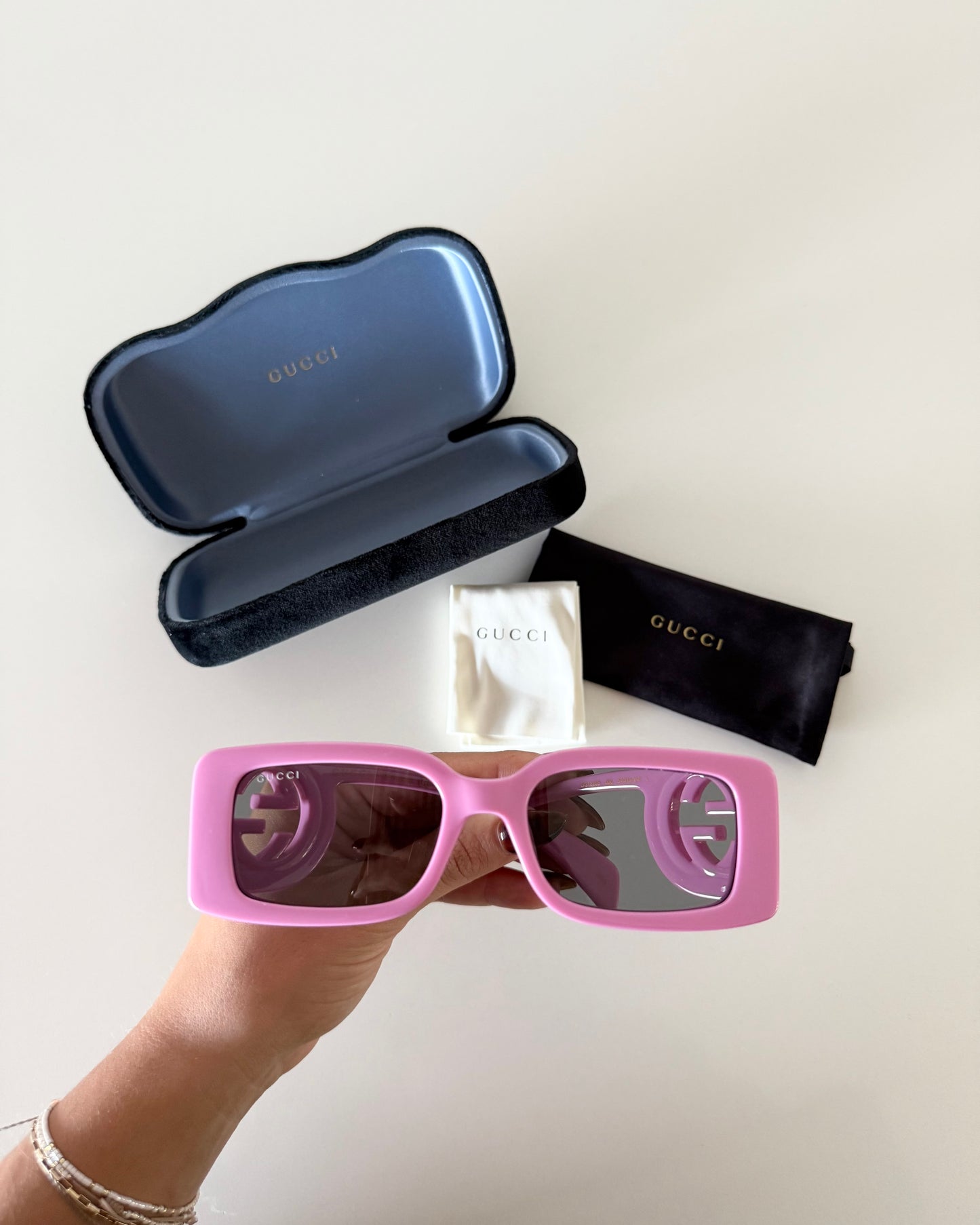 Gucci Pink Rectangle Logo Sunnies
