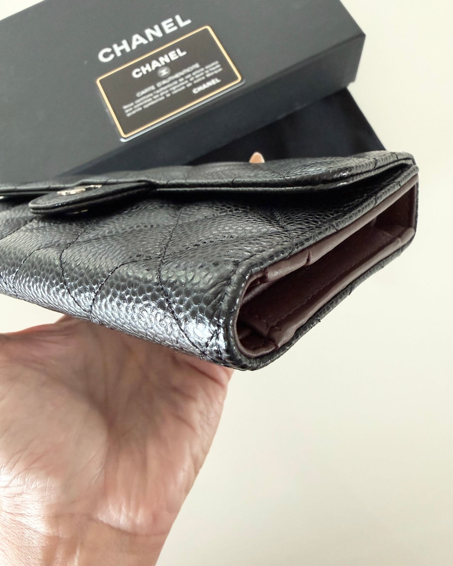 Chanel Black Caviar Flap Wallet with Silver Hardware