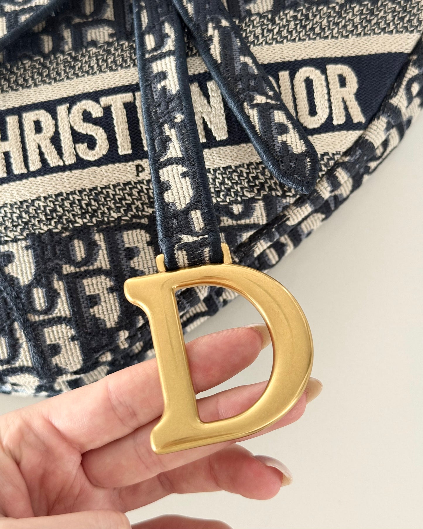 Christian Dior Blue Oblique Embroided Canvas Saddle Bag