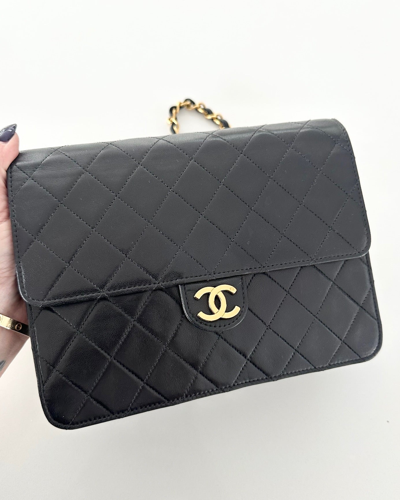 Chanel Vintage Black Lambskin Square Single Flap