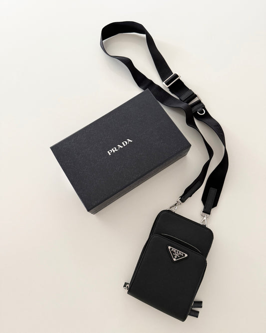Prada Black Saffiano Leather Crossbody Phone Pouch Bag