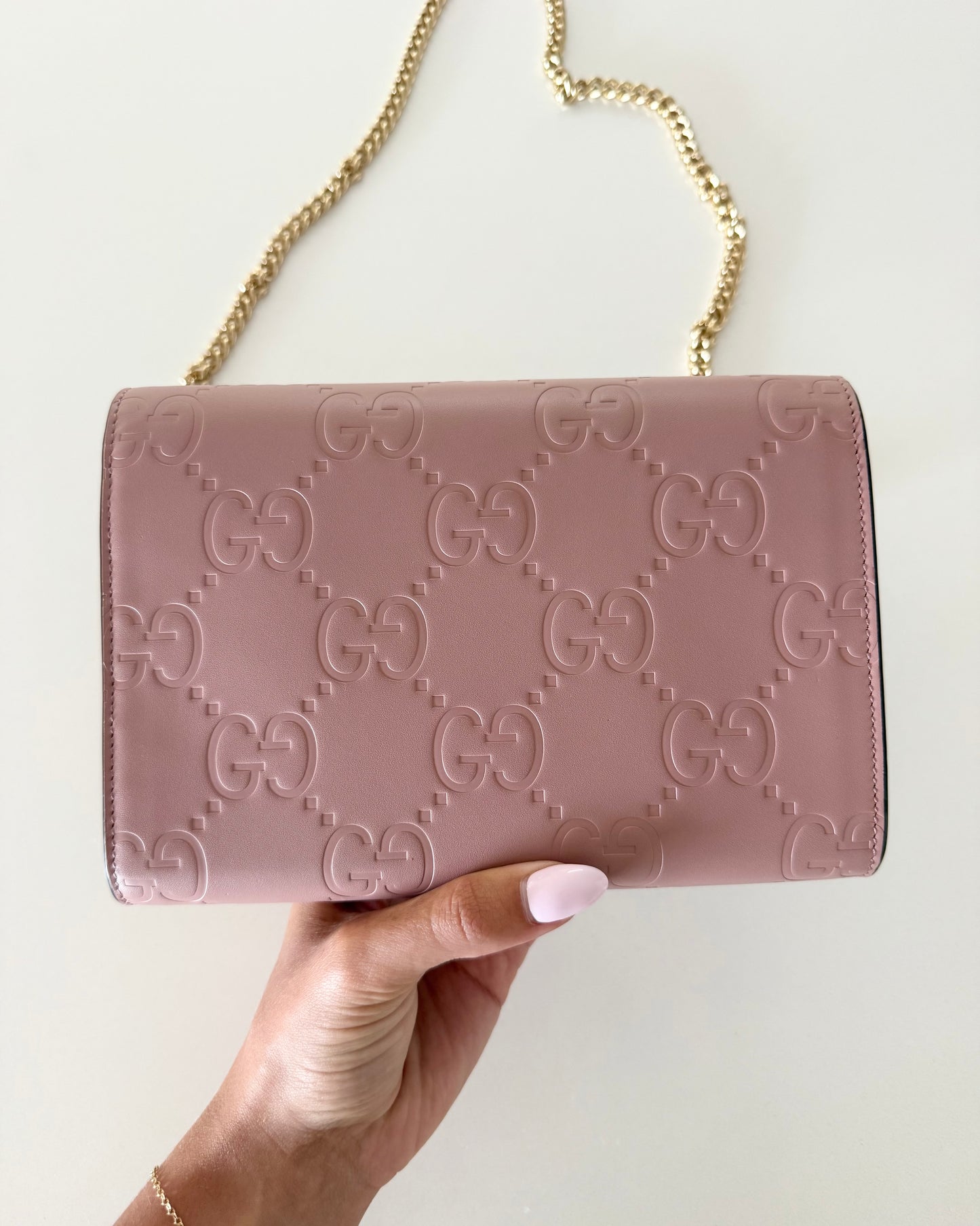 Gucci Pink Embossed Logo Leather Crossbody