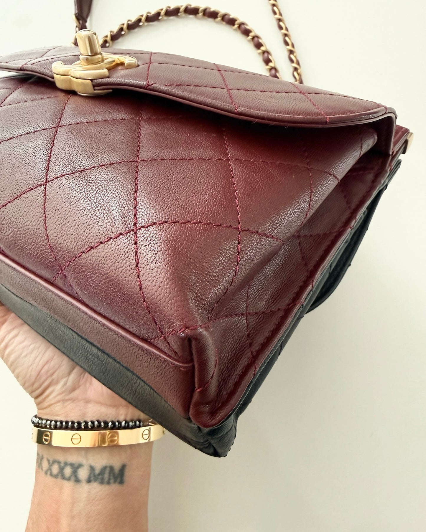 Chanel Burgundy and Black Double Sided Frame Flap Bag 28 series from 2019