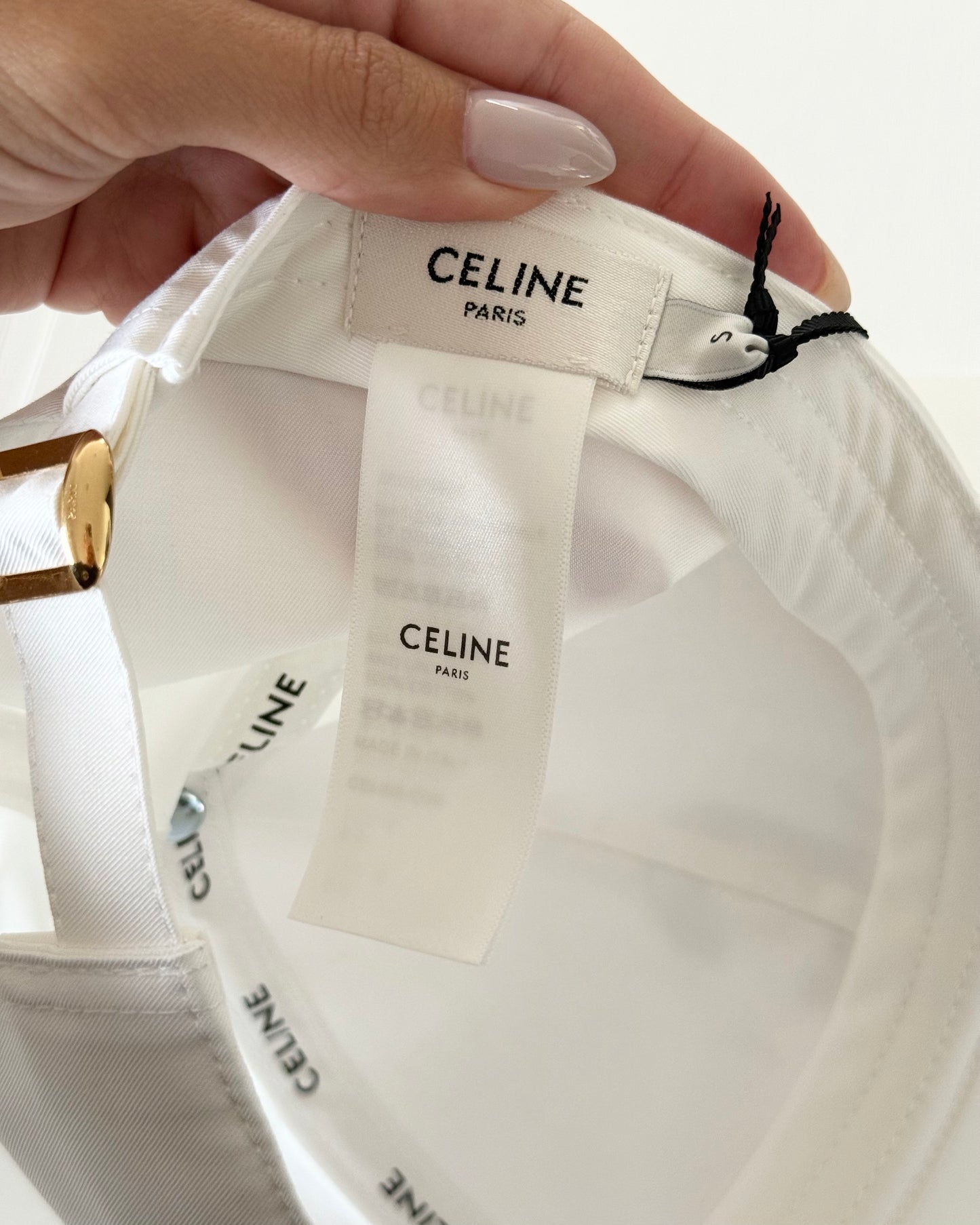 Celine White Cotton and C Logo Sequin Hat Size Small