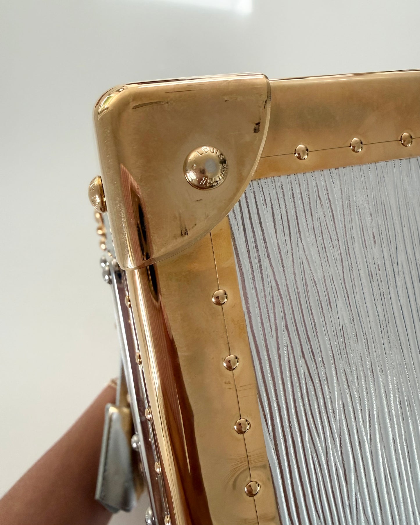 Louis Vuitton RARE Silver Epi Leather and Gold Metal Boite Promenade Case from Fall 2025 Runway
