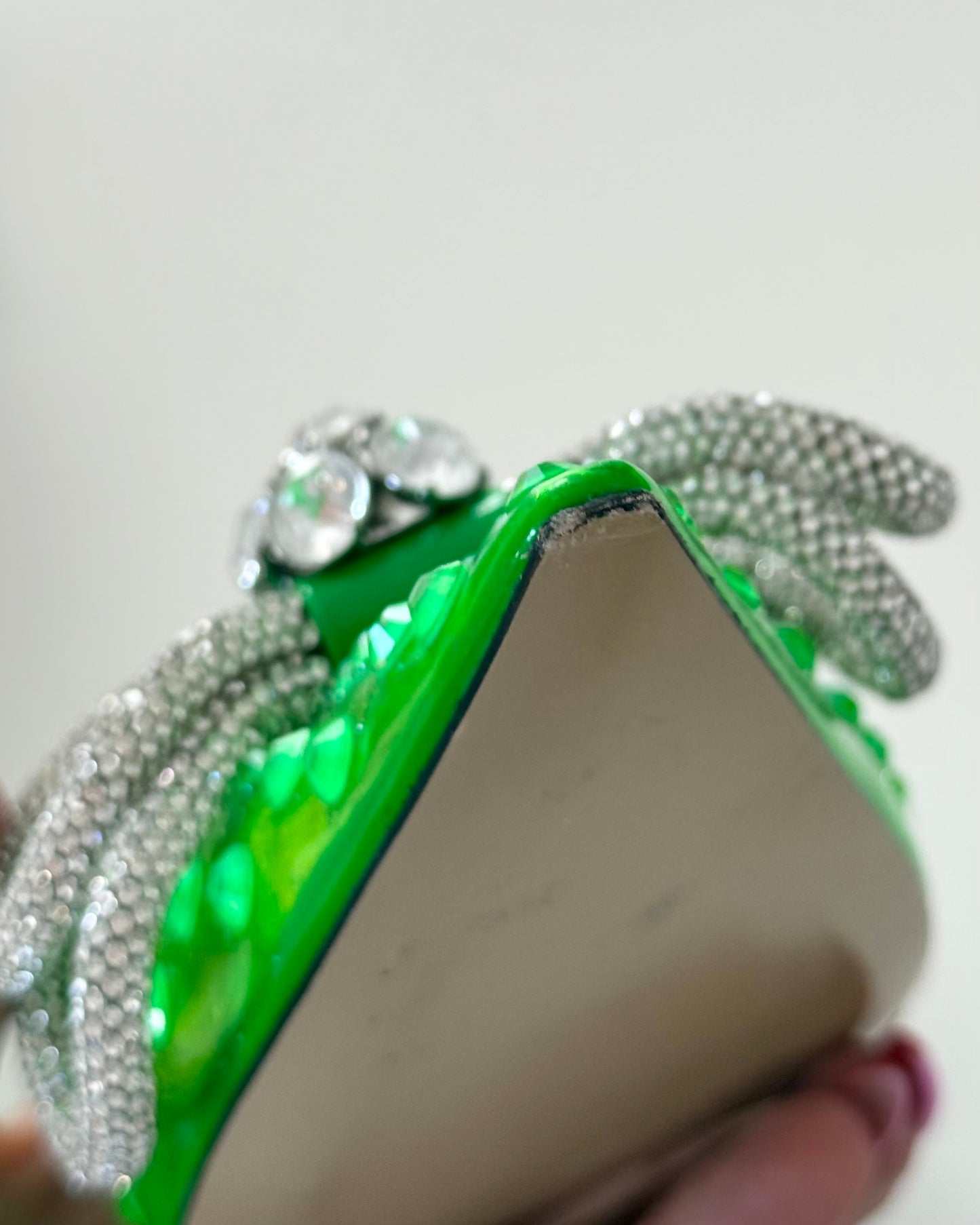 Mach & Mach Limited Edition Green PVC Spotted Double Wrap Bow Embellished Pumps