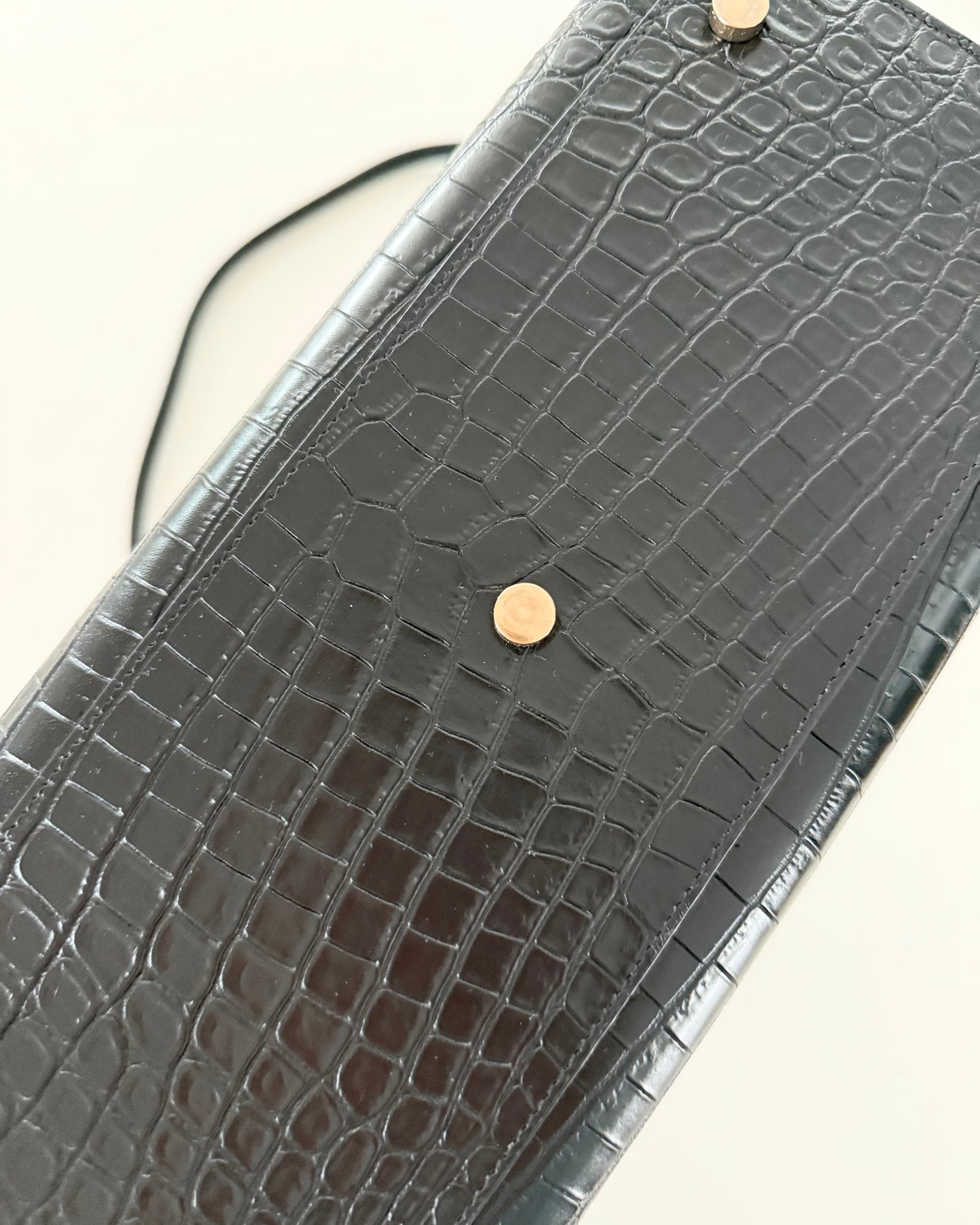 Saint Laurent Black Croc Embossed Small Sac De Jour