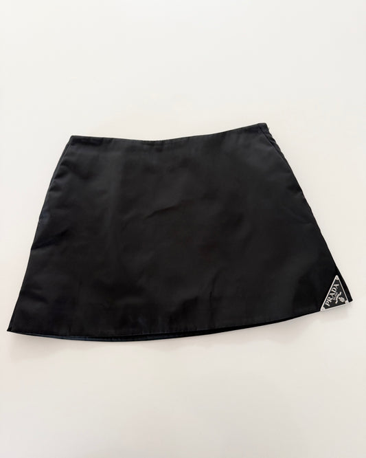 Prada are Nylon Black Mini Logo Skirt Size 36