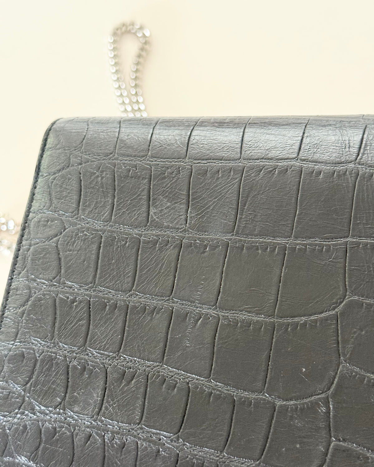 Saint Laurent Black Croc Embossed Medium Kate Tassel Bag
