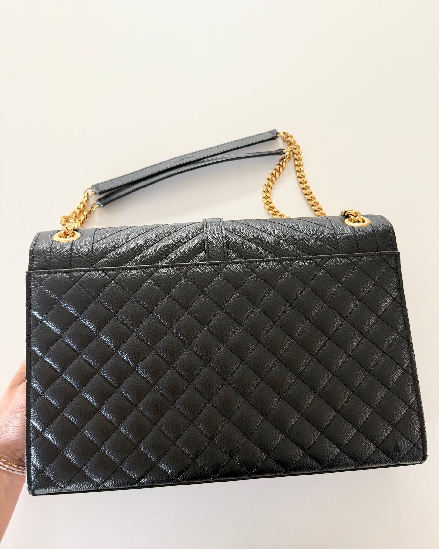 Saint Laurent Black Grained Leather Mix Matelasse Large Tri-Quilt