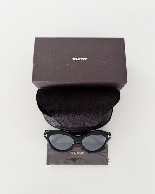 Tom Ford Black Cat Eye Sunnies with Mirrored Lens