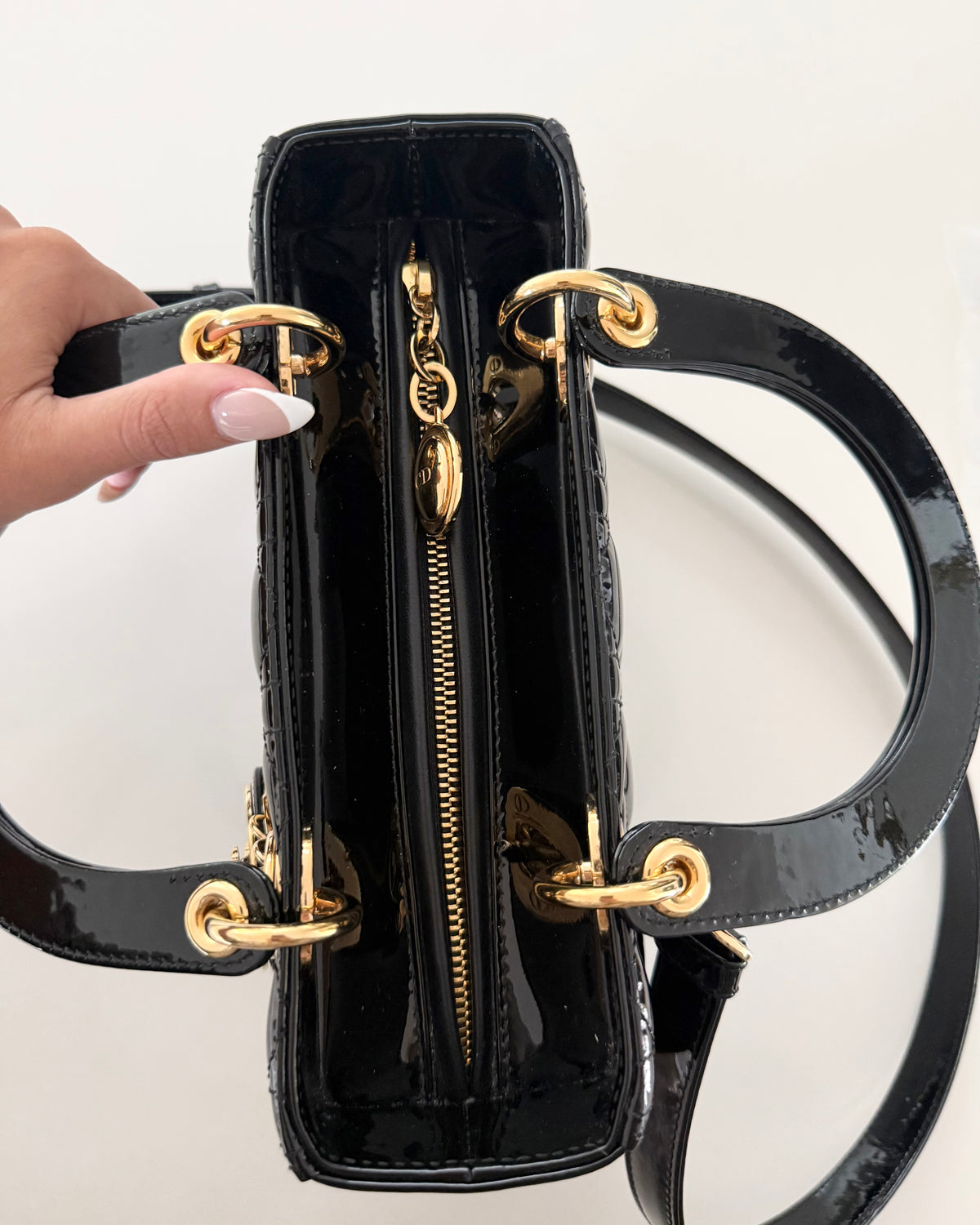 Christian Dior Black Patent Medium Lady Dior Bag