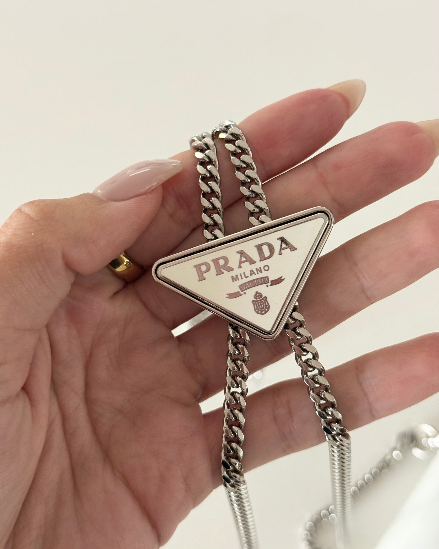 Prada White Maxi Triangle Logo Small Flap Bag